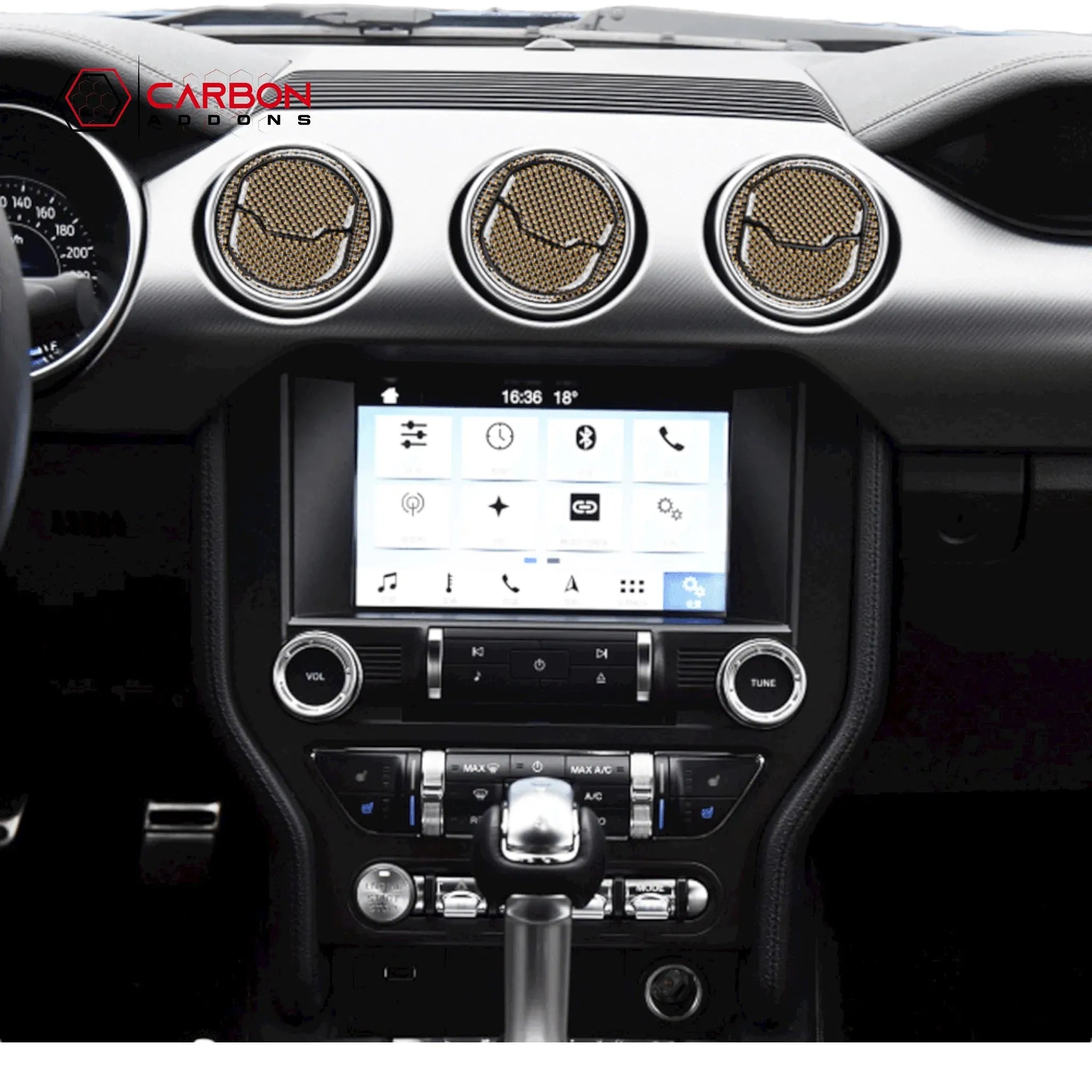 Reflective Carbon Fiber Center Air Vent Outlet Trim Overlay for Ford Mustang 2015-2023 - carbonaddons Carbon Fiber Parts, Accessories, Upgrades, Mods