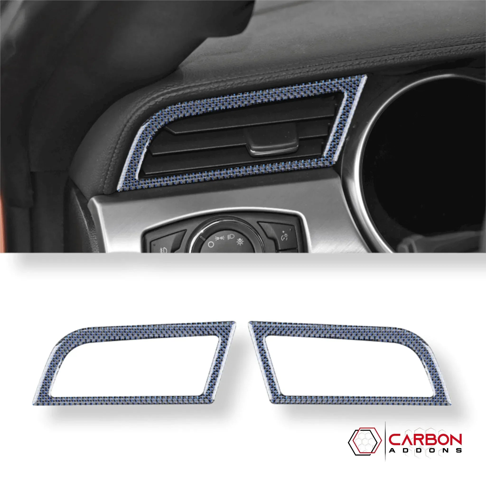 Reflective Carbon Fiber Dashboard AC Vent Trim Overlay for Ford Mustang 2015-2023 -2pcs - carbonaddons Carbon Fiber Parts, Accessories, Upgrades, Mods