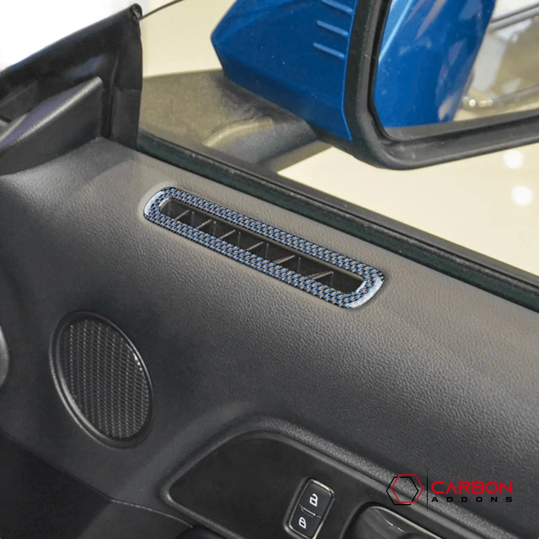 Reflective Carbon Fiber Door Air Outlet Overlay for Ford Mustang 2015-2023 - carbonaddons Carbon Fiber Parts, Accessories, Upgrades, Mods