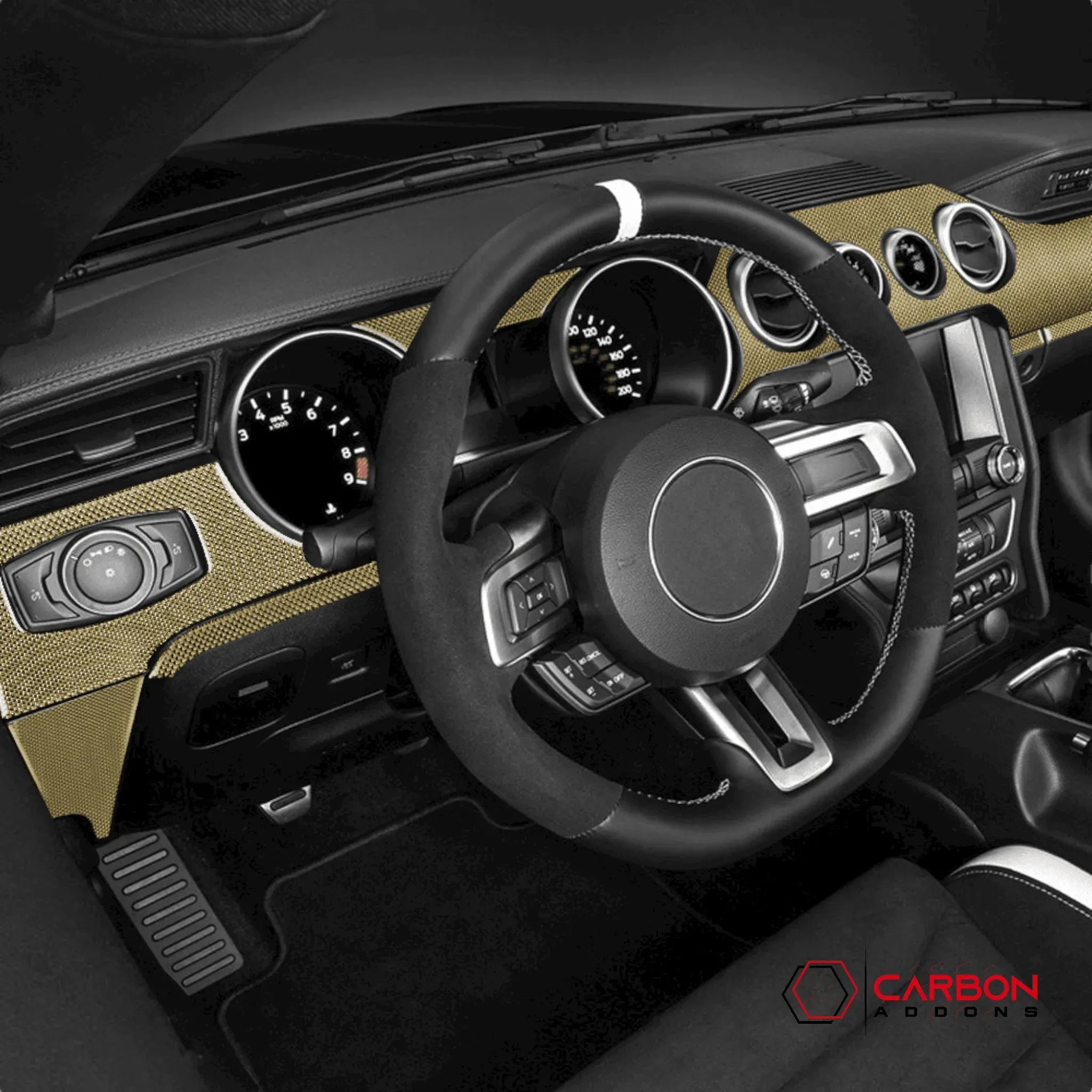Reflective Carbon Fiber Full Dashboard Set for Ford Mustang 2015-2023 - carbonaddons Carbon Fiber Parts, Accessories, Upgrades, Mods