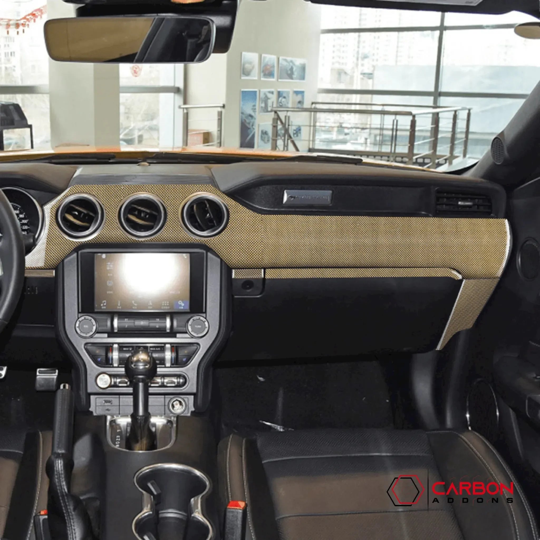 Reflective Carbon Fiber Full Dashboard Set for Ford Mustang 2015-2023 - carbonaddons Carbon Fiber Parts, Accessories, Upgrades, Mods