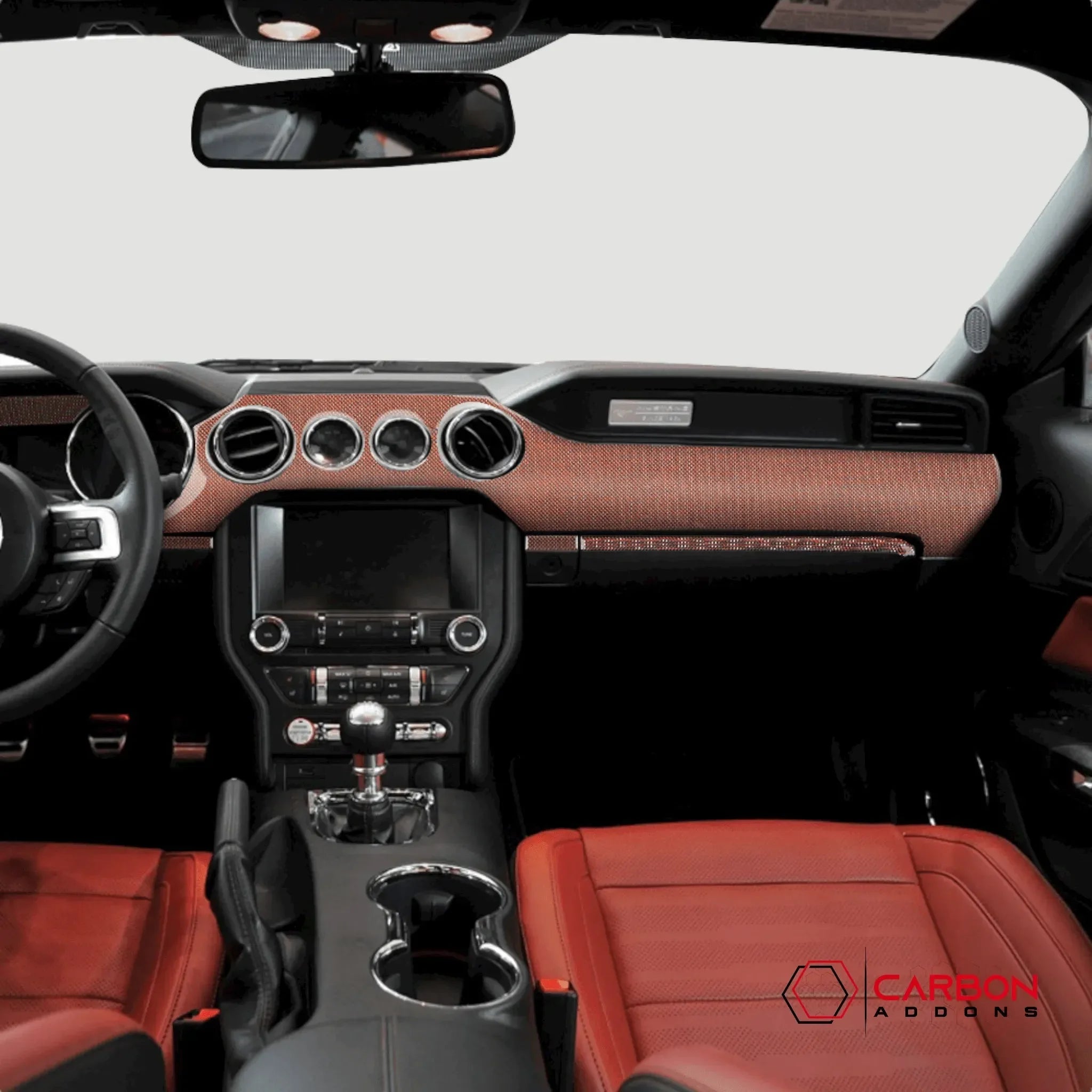 Reflective Carbon Fiber Full Dashboard Set for Ford Mustang 2015-2023 - carbonaddons Carbon Fiber Parts, Accessories, Upgrades, Mods
