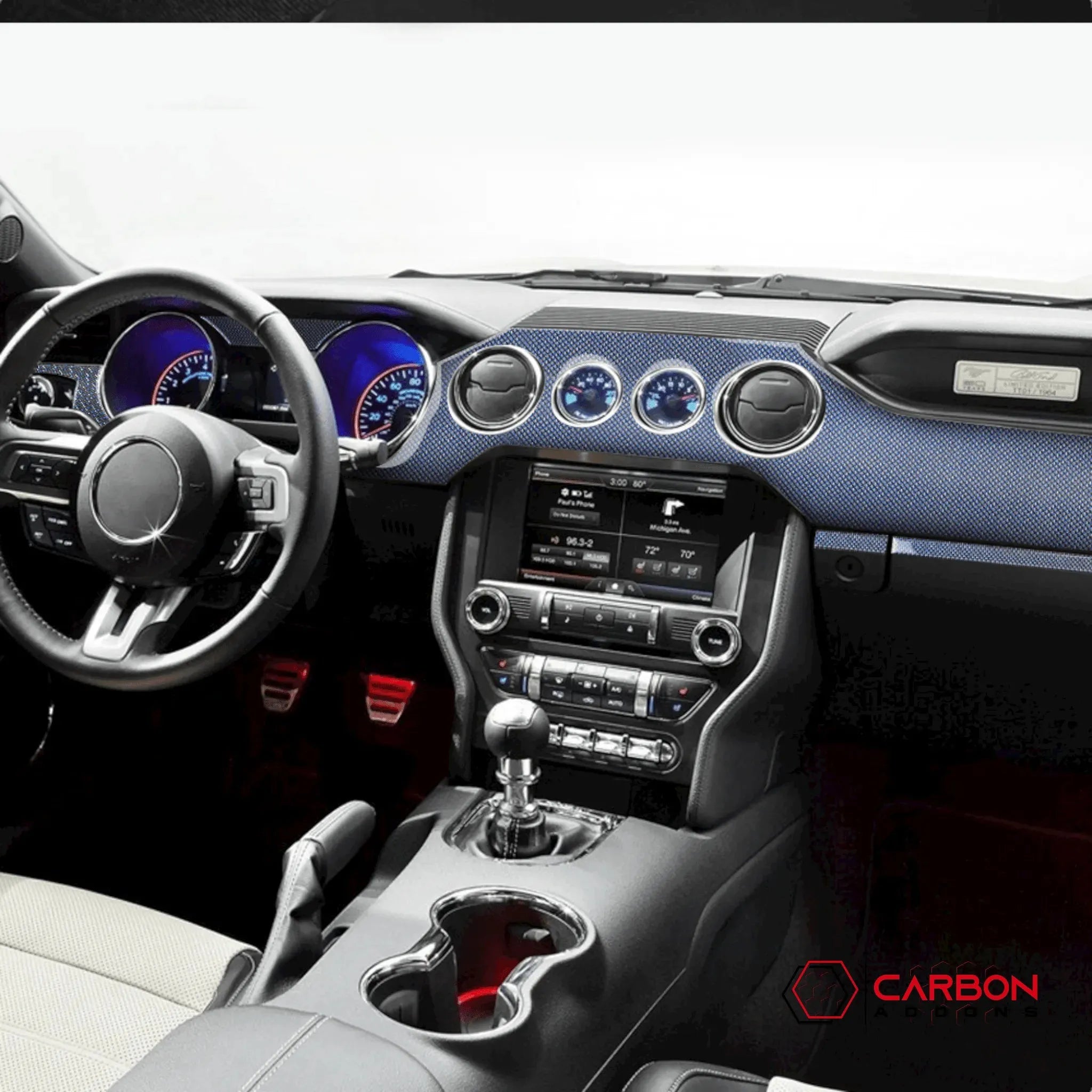 Reflective Carbon Fiber Full Dashboard Set for Ford Mustang 2015-2023 - carbonaddons Carbon Fiber Parts, Accessories, Upgrades, Mods