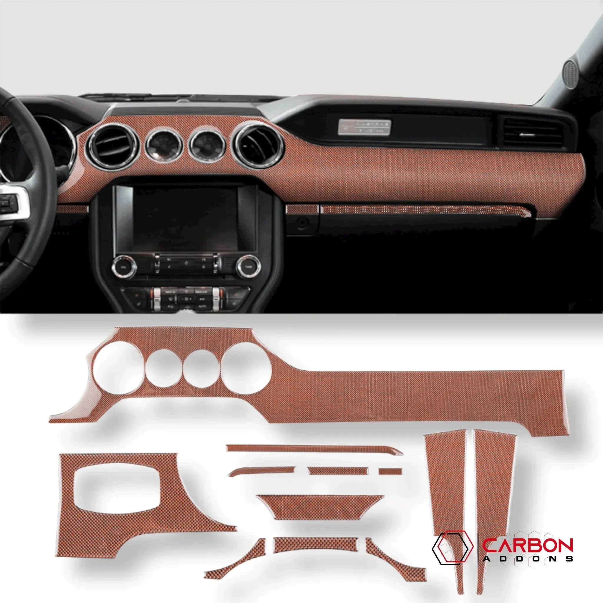 Reflective Carbon Fiber Full Dashboard Set for Ford Mustang 2015-2023 - carbonaddons Carbon Fiber Parts, Accessories, Upgrades, Mods