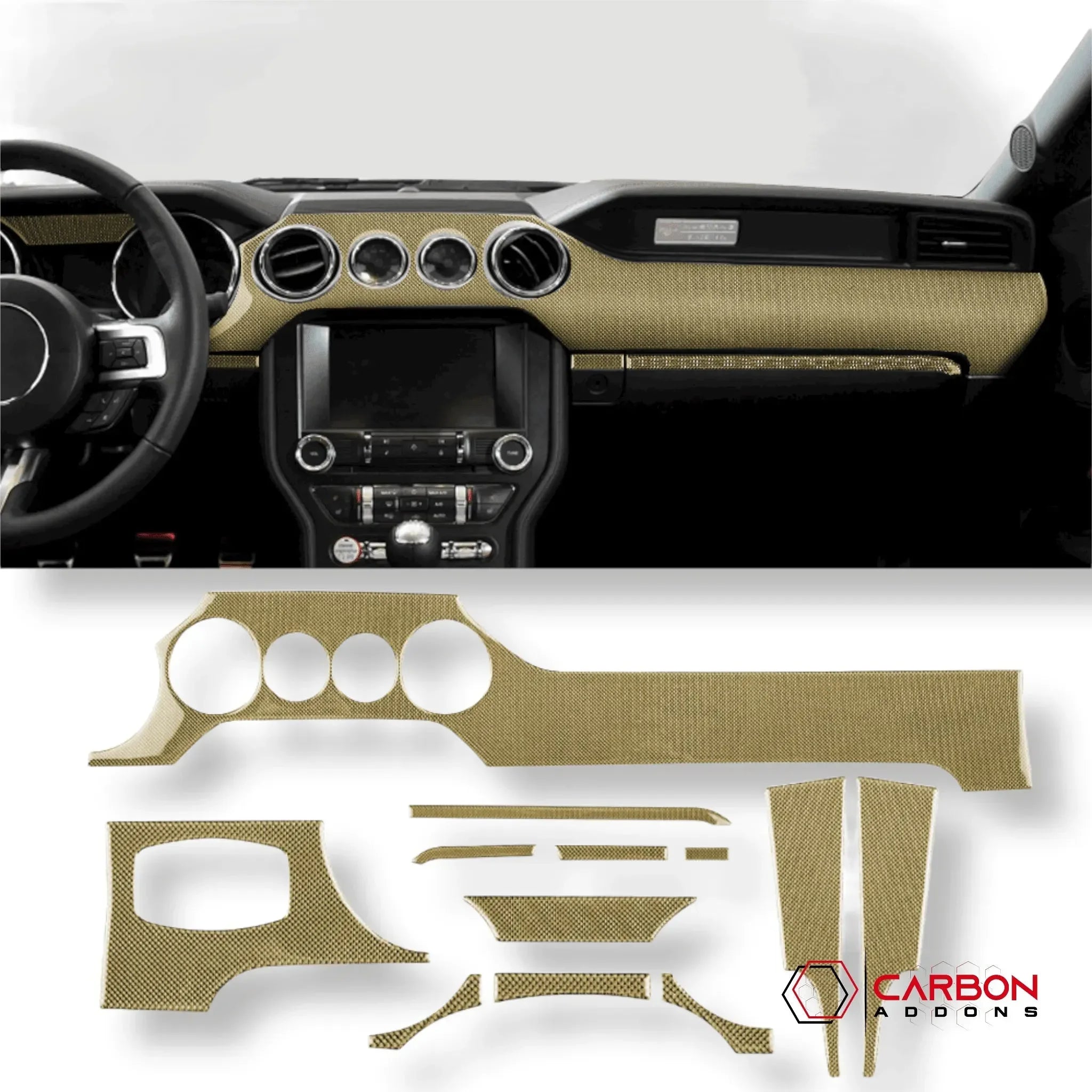 Reflective Carbon Fiber Full Dashboard Set for Ford Mustang 2015-2023 - carbonaddons Carbon Fiber Parts, Accessories, Upgrades, Mods