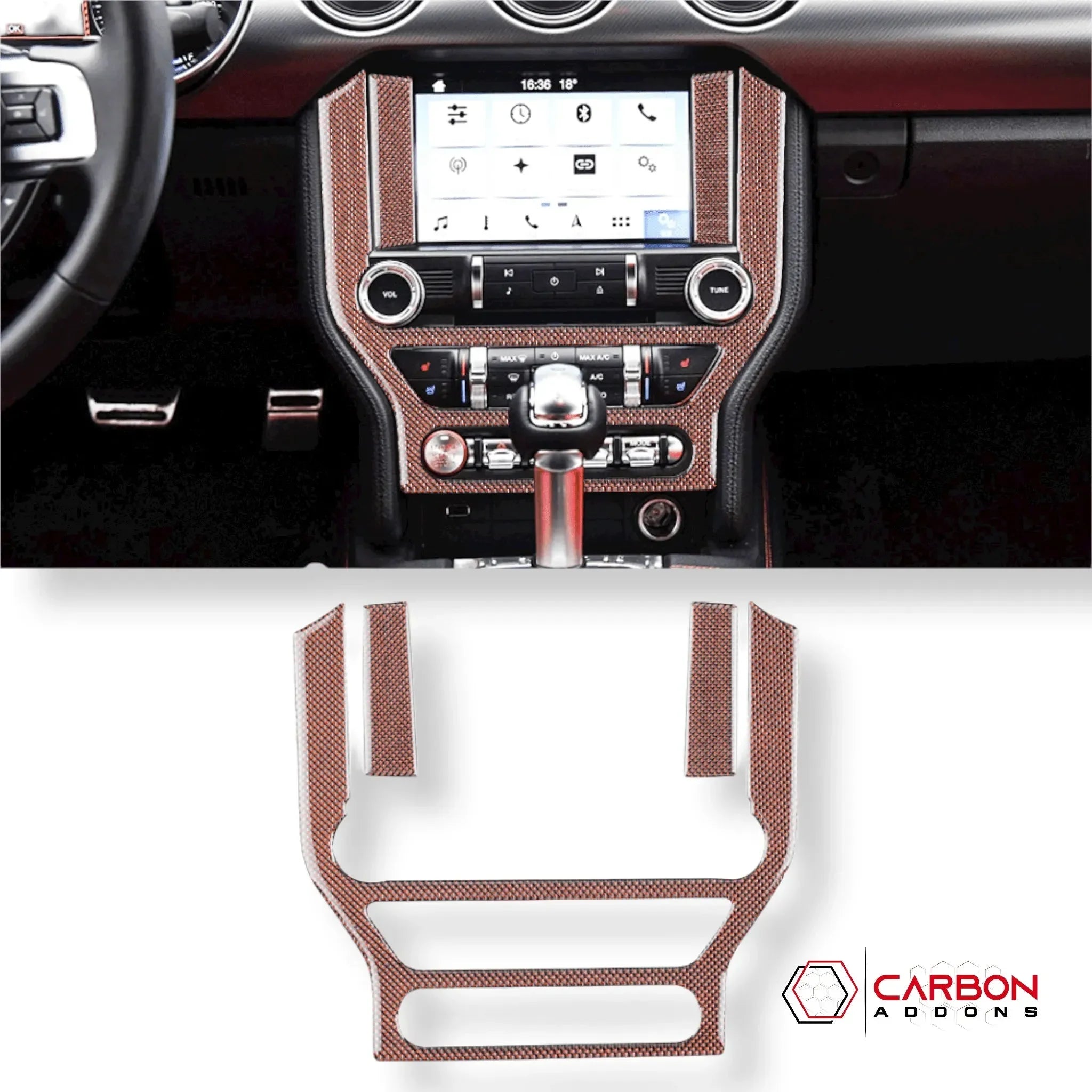 Reflective Carbon Fiber Multimedia Radio Trim Overlay for Ford Mustang 2015-2023 - carbonaddons Carbon Fiber Parts, Accessories, Upgrades, Mods