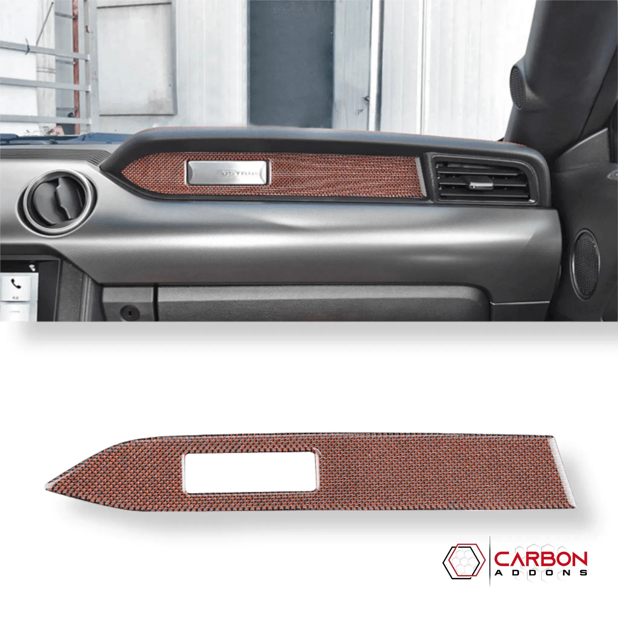 Reflective Carbon Fiber Passenger Dashboard Emblem Trim Overlay for Ford Mustang 2015-2023 - carbonaddons Carbon Fiber Parts, Accessories, Upgrades, Mods