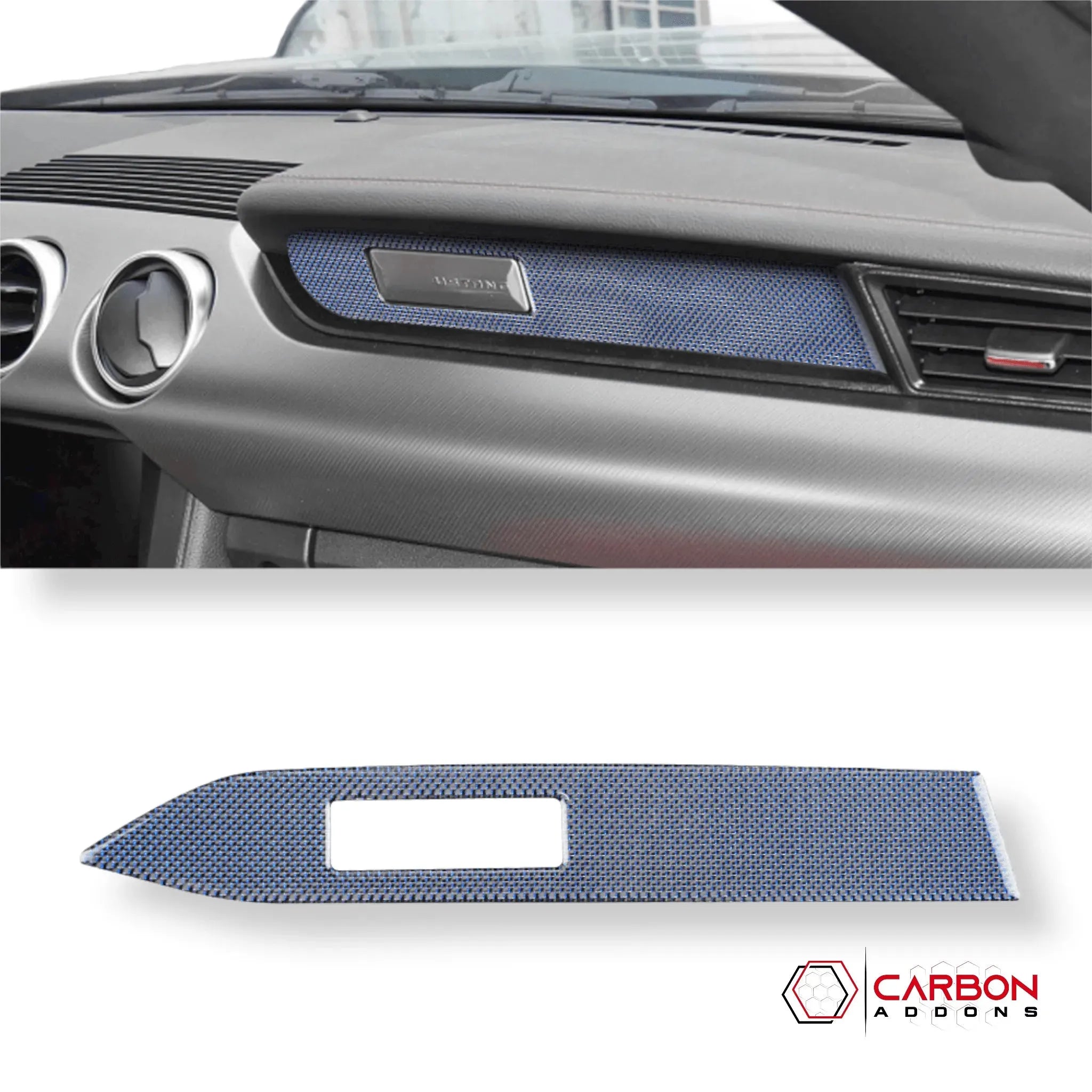 Reflective Carbon Fiber Passenger Dashboard Emblem Trim Overlay for Ford Mustang 2015-2023 - carbonaddons Carbon Fiber Parts, Accessories, Upgrades, Mods