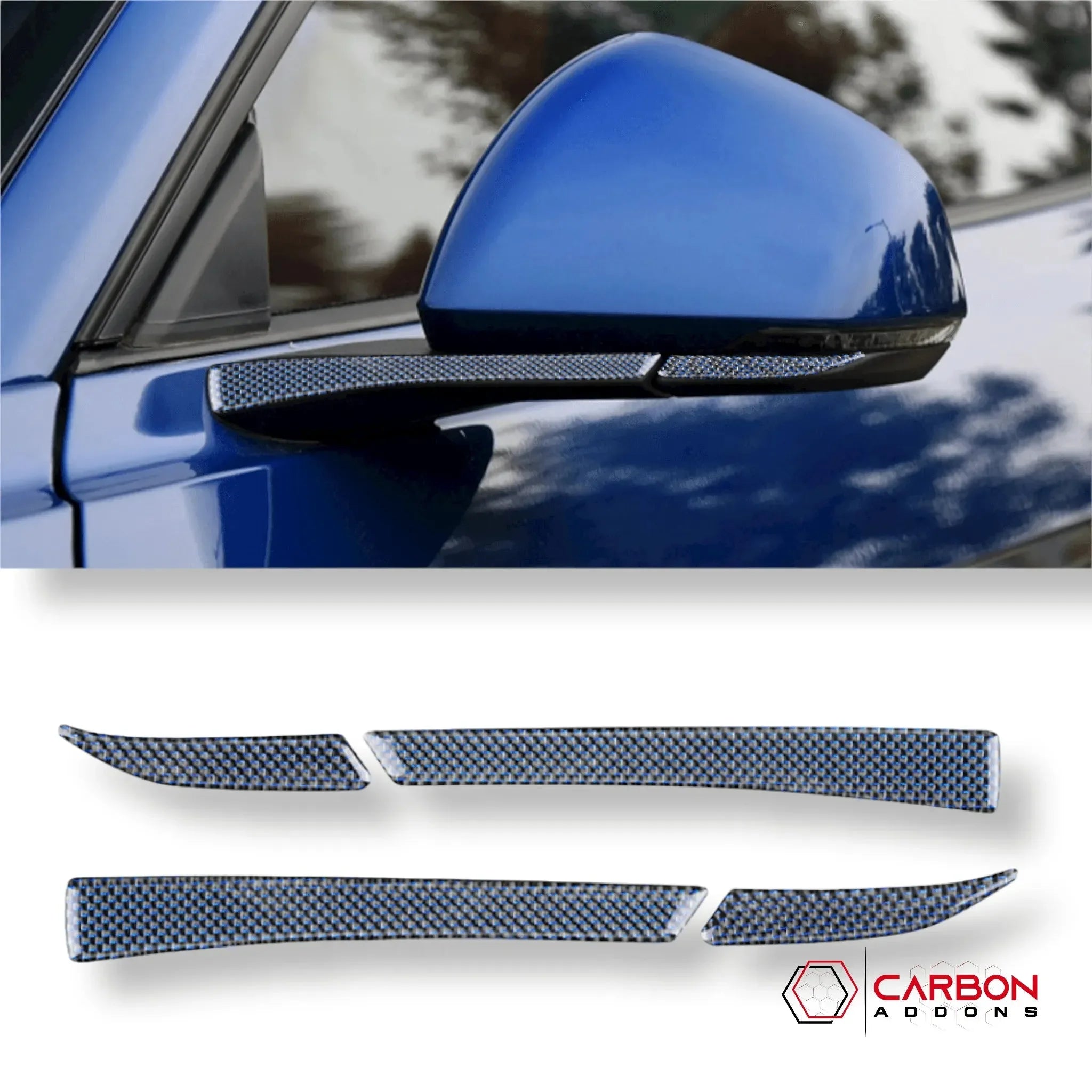 Reflective Carbon Fiber Rear View Mirror Trim Overlay For Ford Mustang 2015-2023 - carbonaddons Carbon Fiber Parts, Accessories, Upgrades, Mods