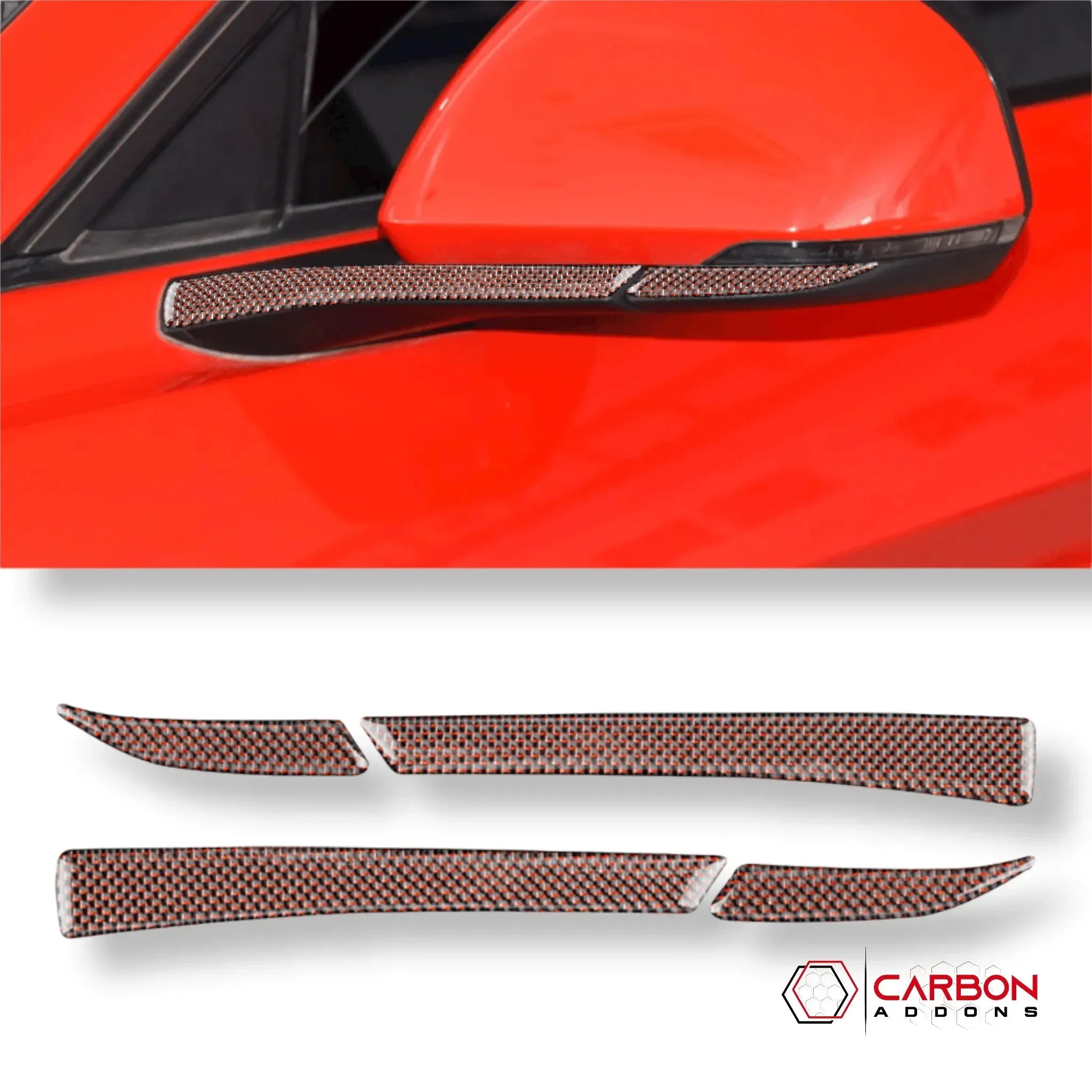 Reflective Carbon Fiber Rear View Mirror Trim Overlay For Ford Mustang 2015-2023 - carbonaddons Carbon Fiber Parts, Accessories, Upgrades, Mods