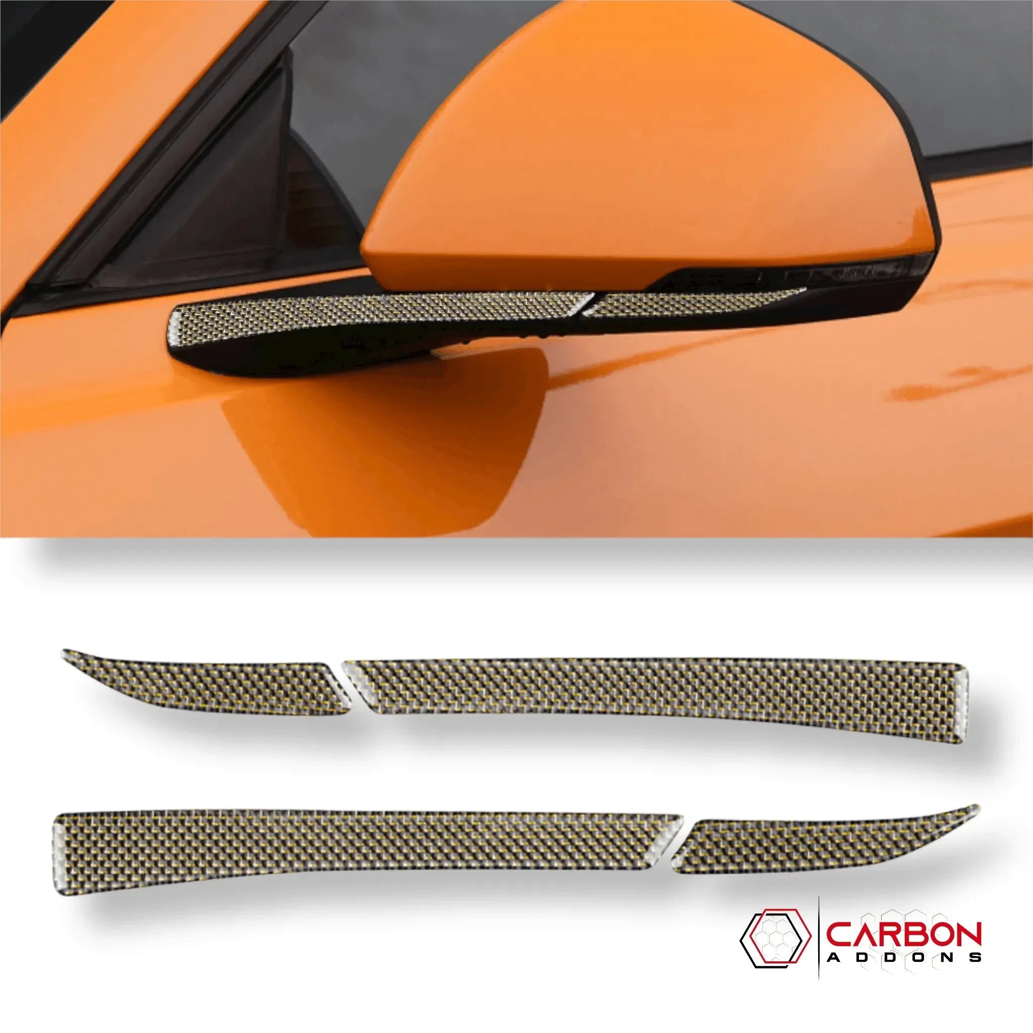 Reflective Carbon Fiber Rear View Mirror Trim Overlay For Ford Mustang 2015-2023 - carbonaddons Carbon Fiber Parts, Accessories, Upgrades, Mods