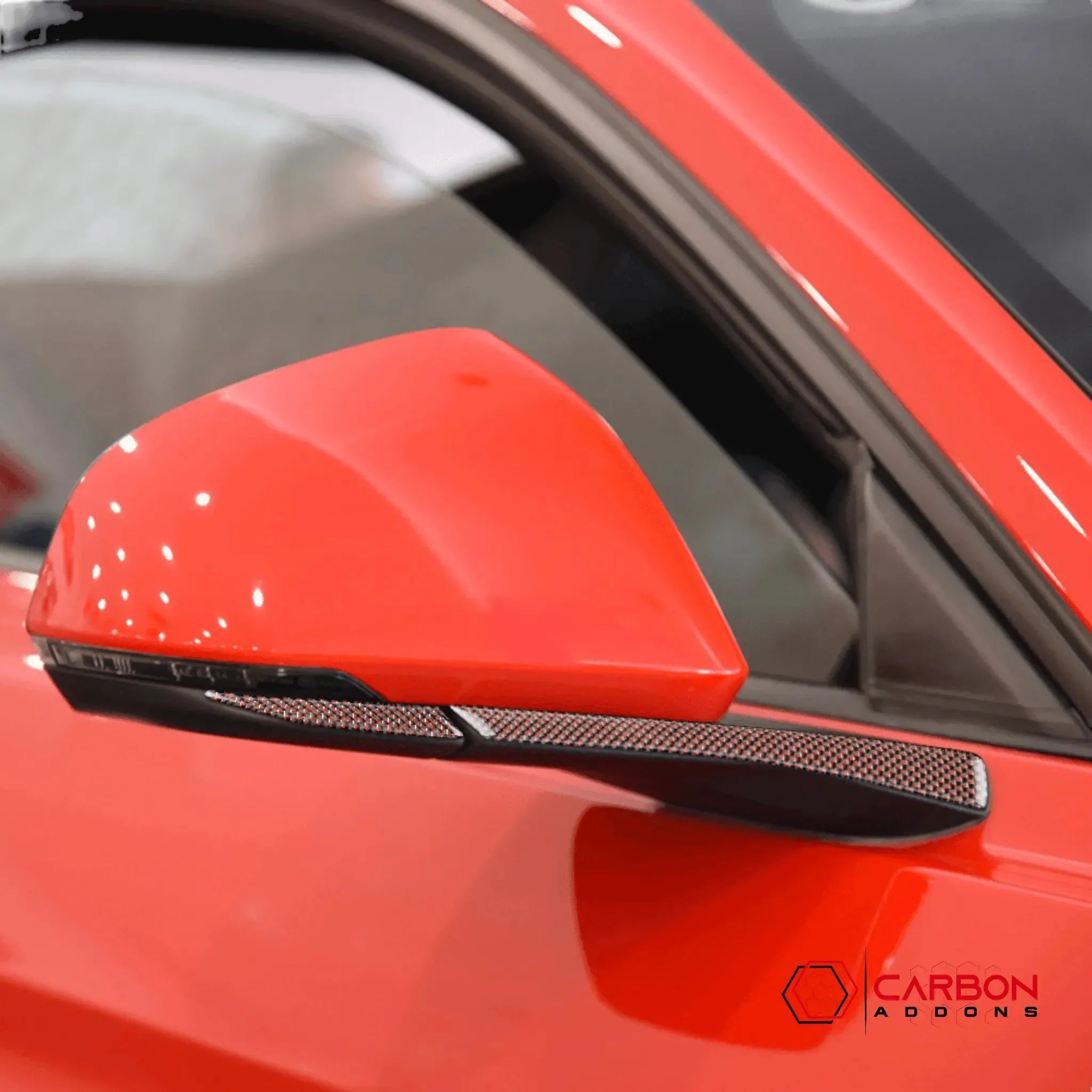 Reflective Carbon Fiber Rear View Mirror Trim Overlay For Ford Mustang 2015-2023 - carbonaddons Carbon Fiber Parts, Accessories, Upgrades, Mods
