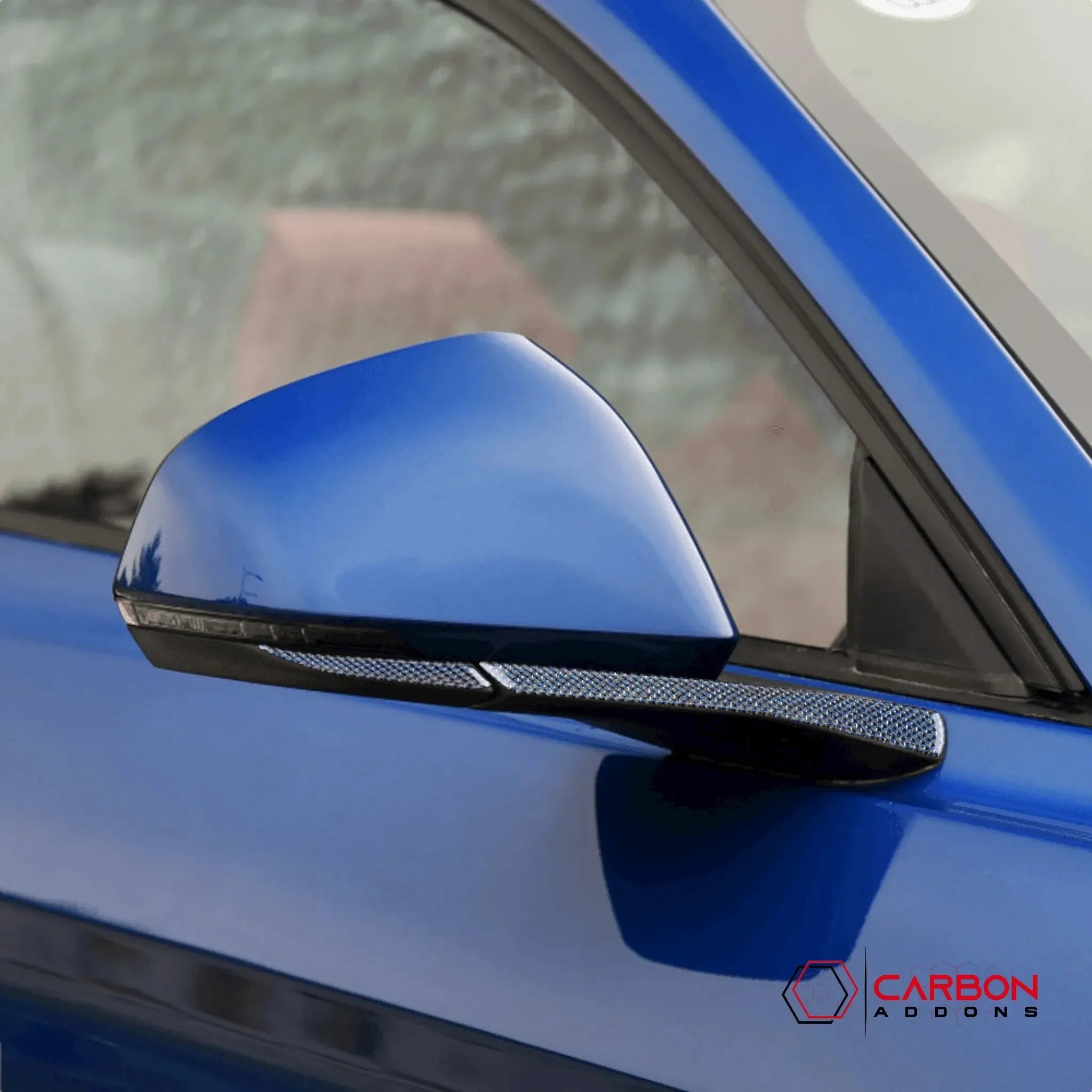 Reflective Carbon Fiber Rear View Mirror Trim Overlay For Ford Mustang 2015-2023 - carbonaddons Carbon Fiber Parts, Accessories, Upgrades, Mods