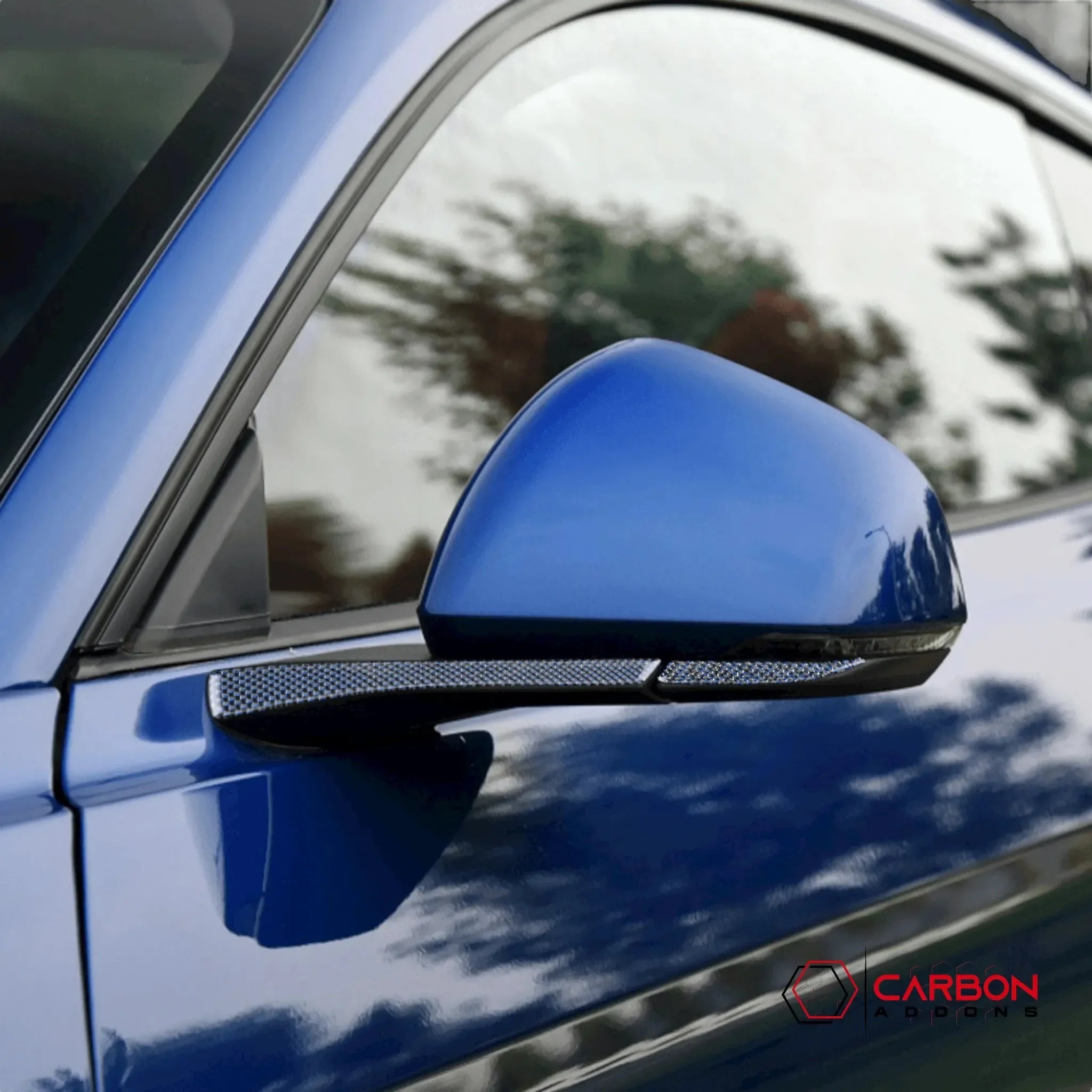 Reflective Carbon Fiber Rear View Mirror Trim Overlay For Ford Mustang 2015-2023 - carbonaddons Carbon Fiber Parts, Accessories, Upgrades, Mods