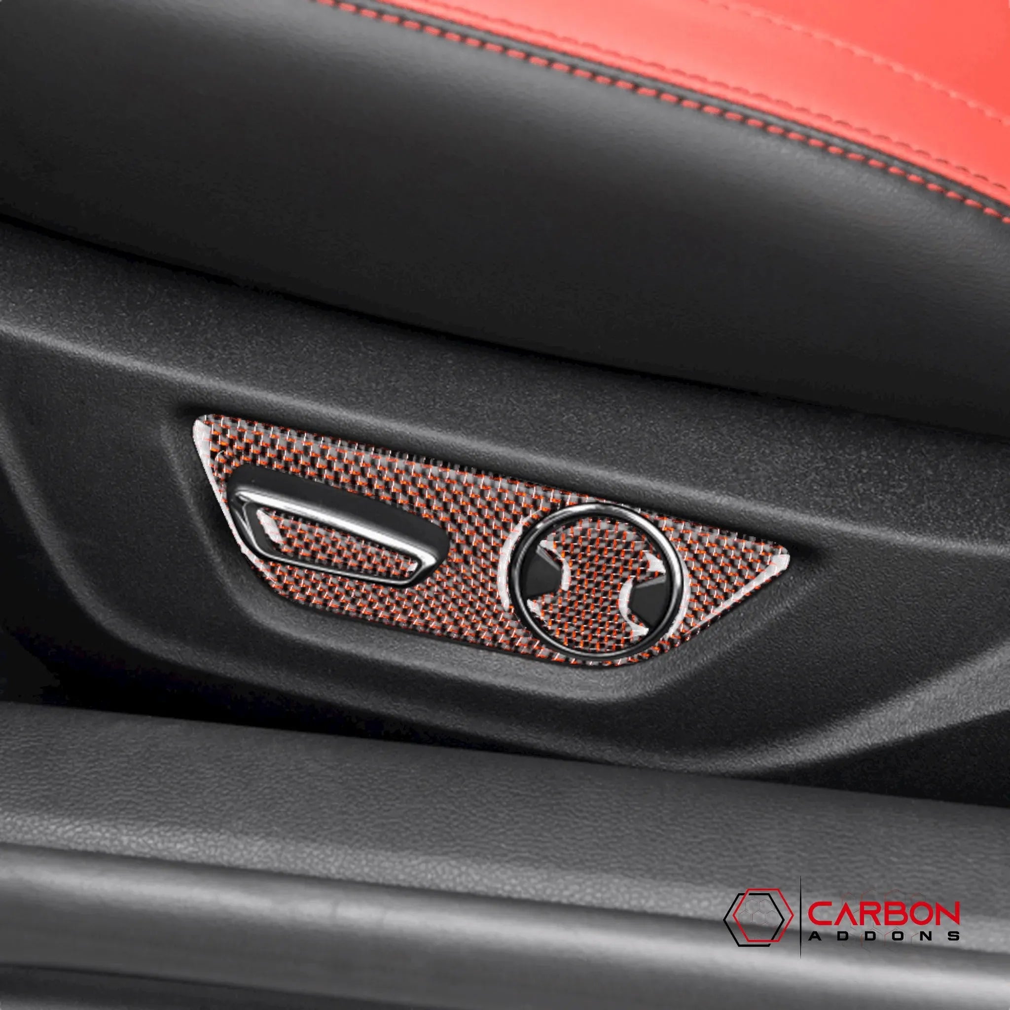 Reflective Carbon Fiber Seat Function Control Trim Overlay For Ford Mustang 2015-2023 - carbonaddons Carbon Fiber Parts, Accessories, Upgrades, Mods