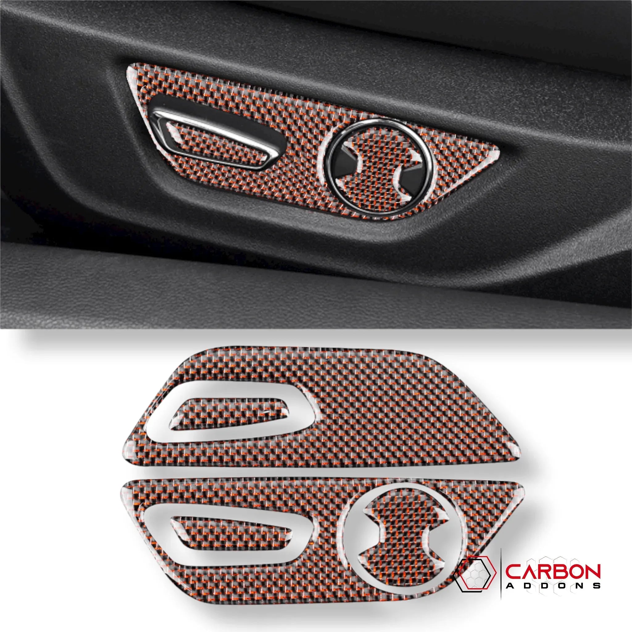 Reflective Carbon Fiber Seat Function Control Trim Overlay For Ford Mustang 2015-2023 - carbonaddons Carbon Fiber Parts, Accessories, Upgrades, Mods