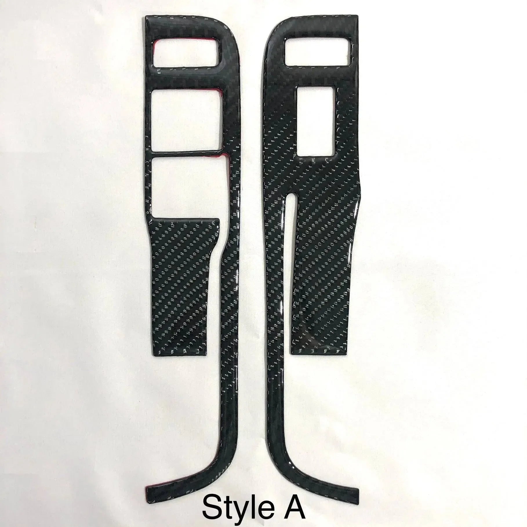 Real carbon fiber door panel trim for Chevy Camaro, Corvette, Mustang, or Charger. Style A.
