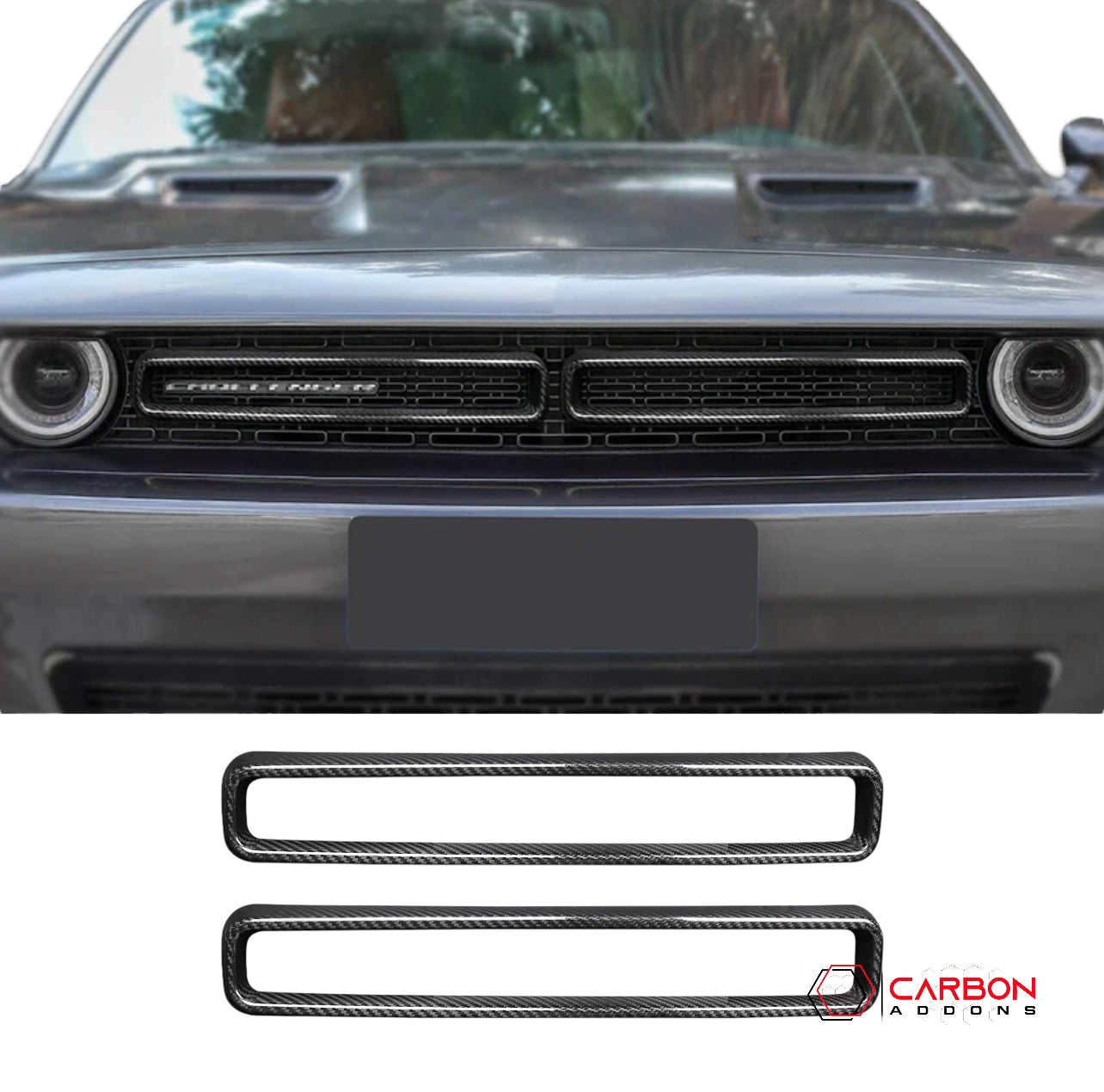 2015-2023 Dodge Challenger Real Carbon Fiber Front Bumper Grill Trim Covers