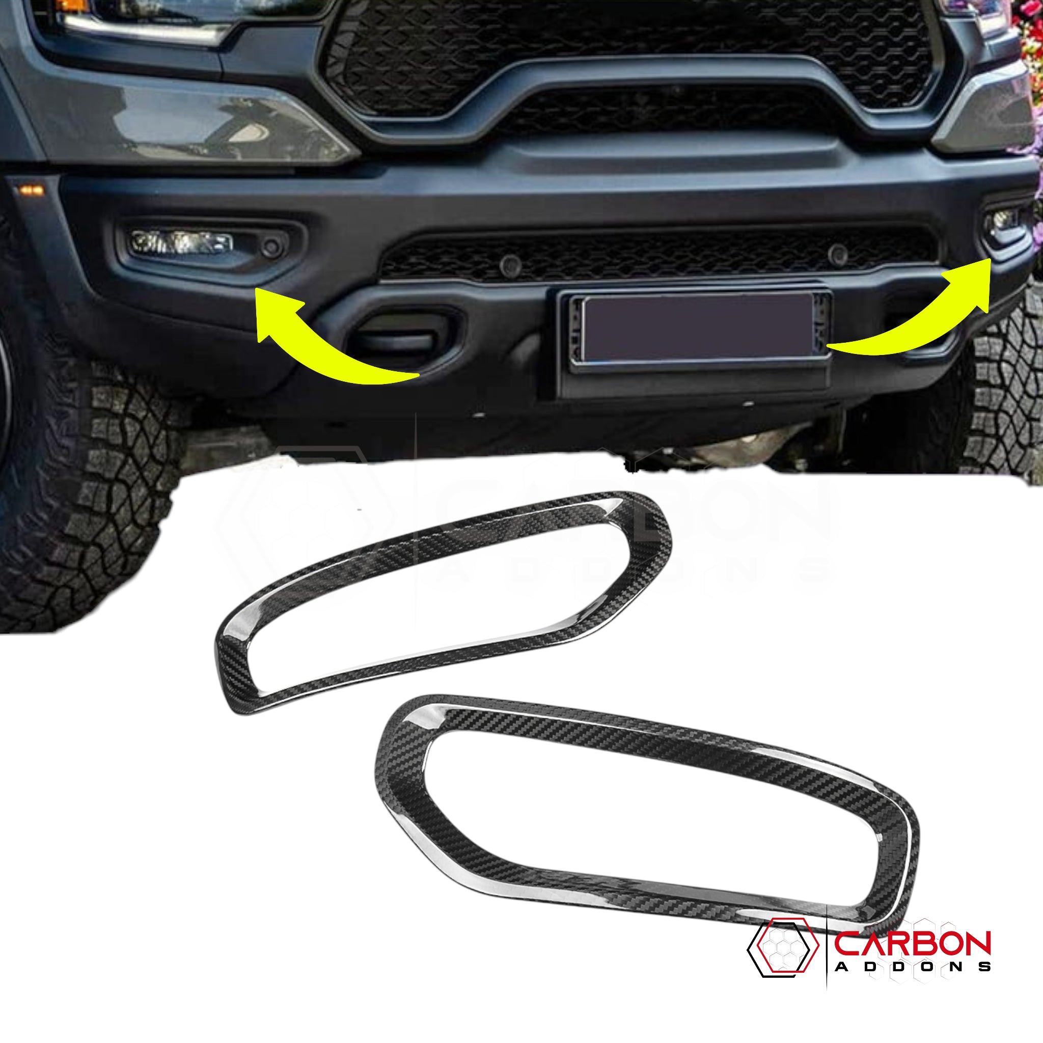 2019+ Dodge Ram 1500 (All Trims) Carbon Fiber Fog Light Frame Covers