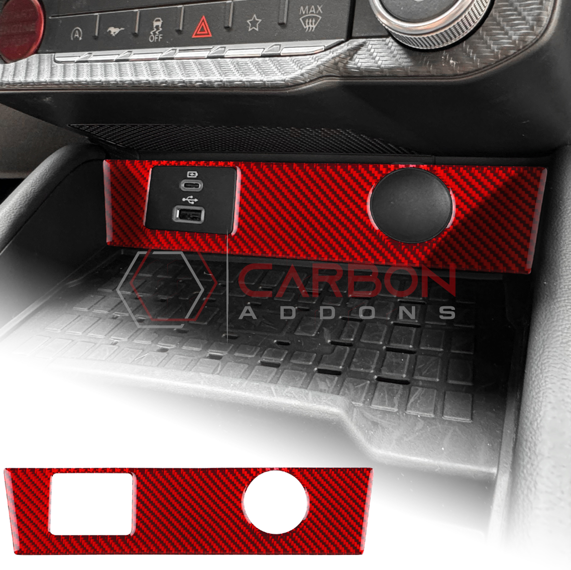 2024+ S650 Ford Mustang Real Carbon Fiber USB/12v Outlet Trim Overlay