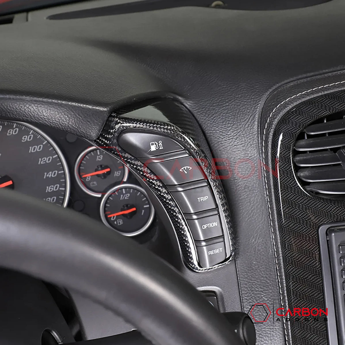 2005–2013 C6 Corvette Real Carbon Fiber Gauge Cluster Side Button Trim Covers (2pcs)