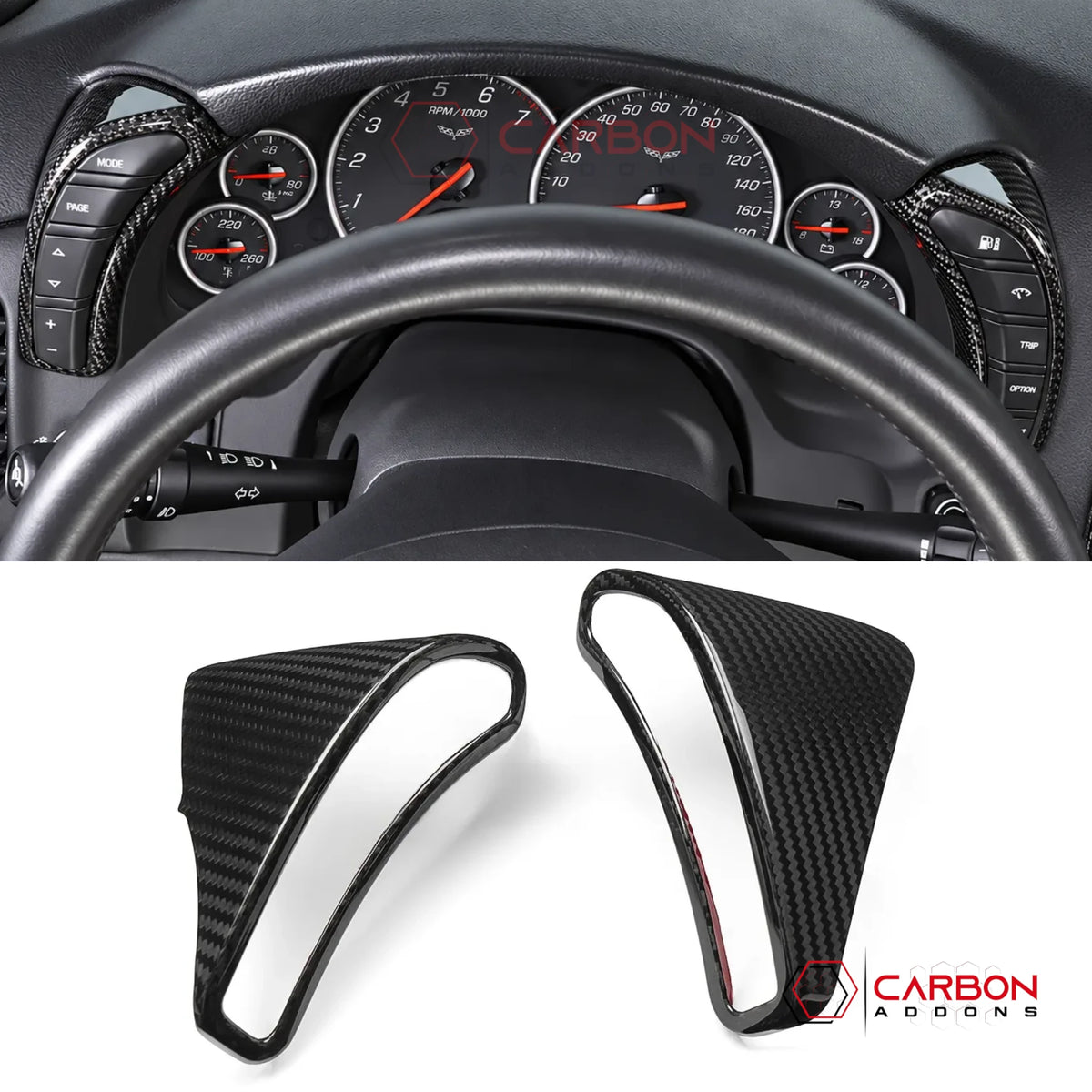 2005–2013 C6 Corvette Real Carbon Fiber Gauge Cluster Side Button Trim Covers (2pcs)