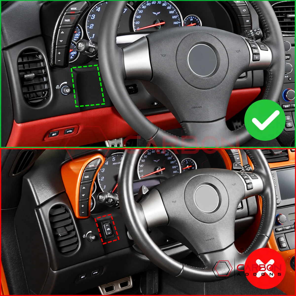 2005–2013 C6 Corvette Real Carbon Fiber Gauge Cluster & Dash Vent Trim Covers – Coupe Only (2pcs)