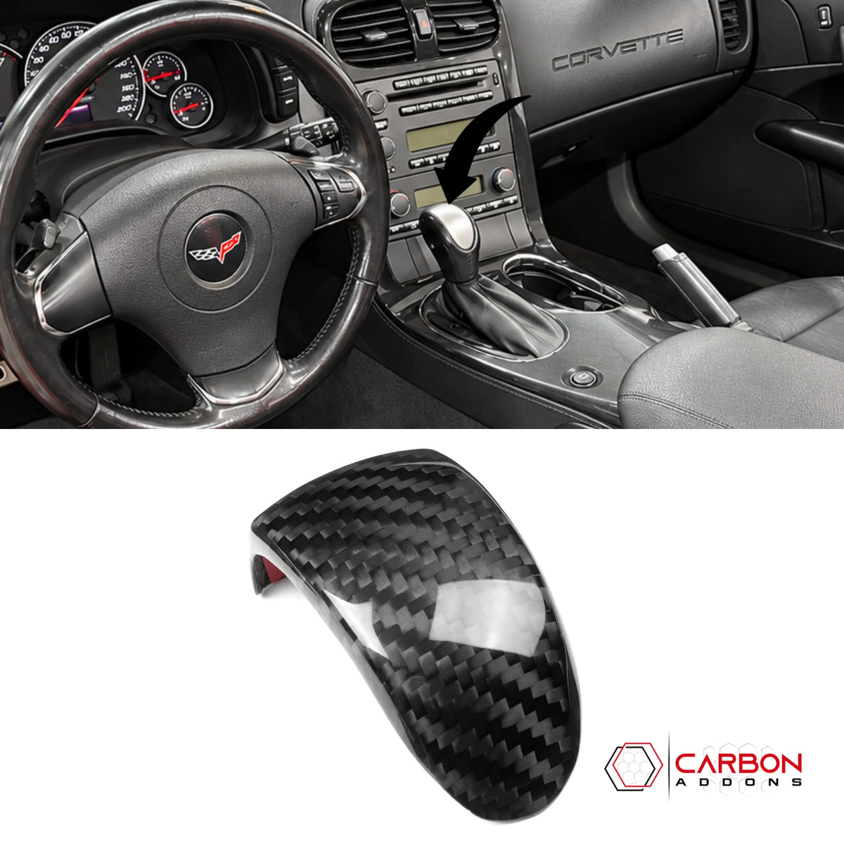 2005–2013 C6 Corvette Real Carbon Fiber Shift Knob Top Trim Cover