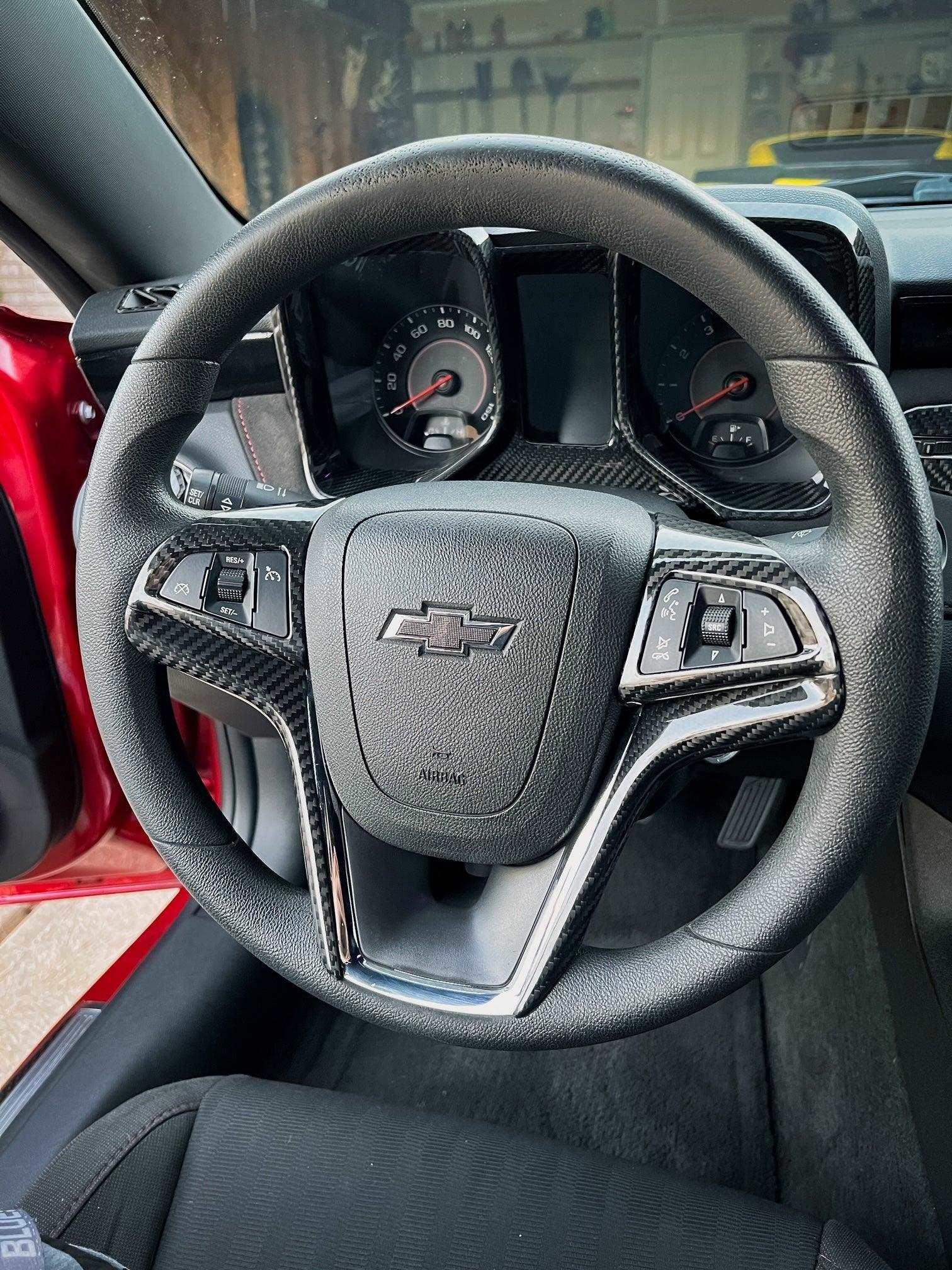2012-2015 Chevy Camaro Carbon Fiber Steering Wheel Trim Cover - carbonaddons Carbon Fiber Parts, Accessories, Upgrades, Mods