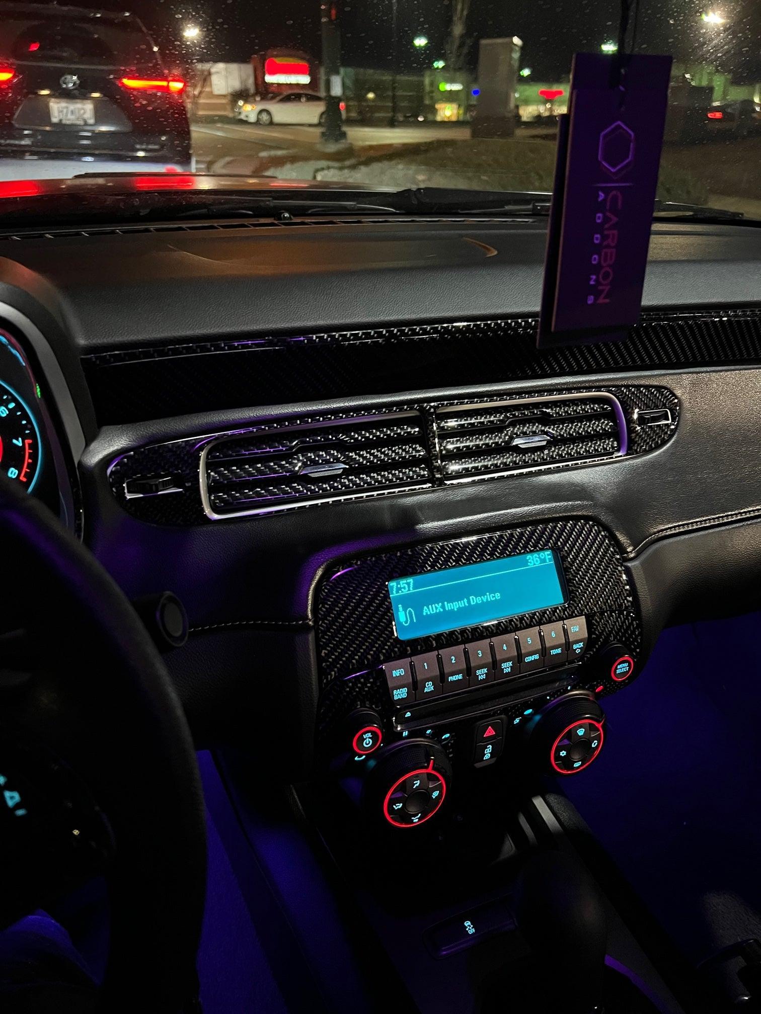 2013-2015 Chevy Camaro Carbon Fiber AC Vent & Radio Switch Trim Overlay - carbonaddons Carbon Fiber Parts, Accessories, Upgrades, Mods