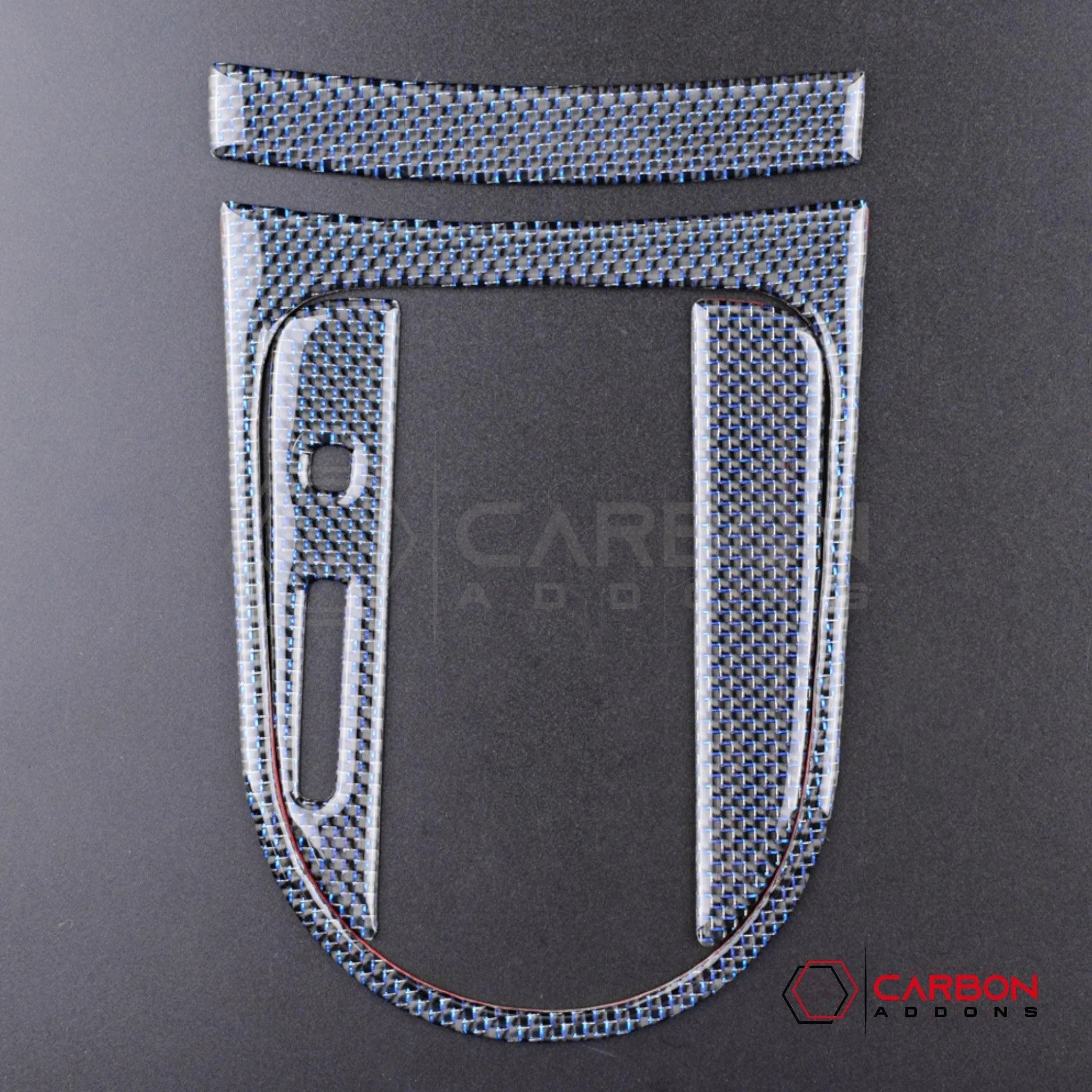 2015-2023 Mustang Reflective Carbon Fiber Center Console Overlay - carbonaddons Carbon Fiber Parts, Accessories, Upgrades, Mods