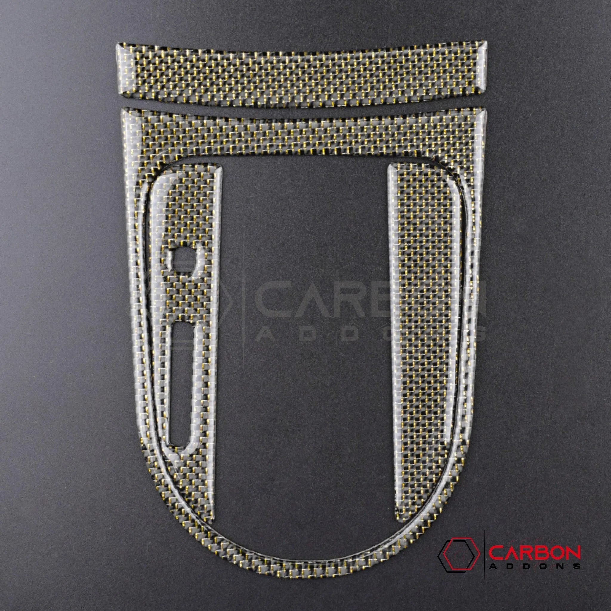 2015-2023 Mustang Reflective Carbon Fiber Center Console Overlay - carbonaddons Carbon Fiber Parts, Accessories, Upgrades, Mods