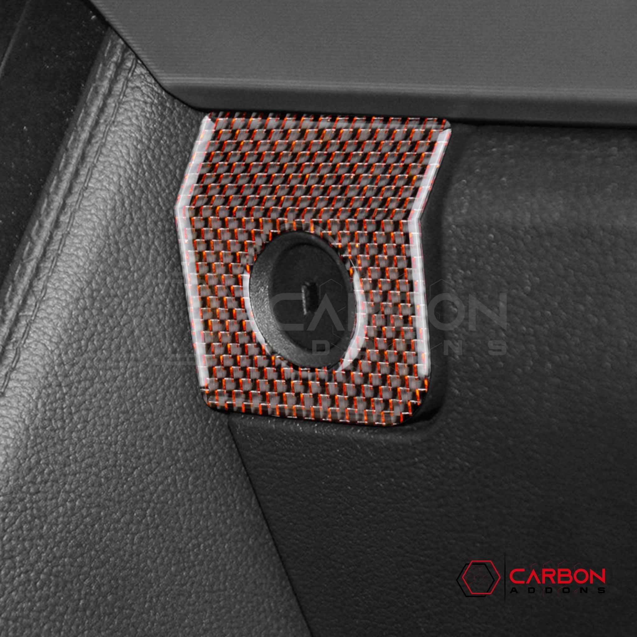 2015-2023 Mustang Reflective Carbon Fiber Glove Box Lock Trim Overlay - carbonaddons Carbon Fiber Parts, Accessories, Upgrades, Mods