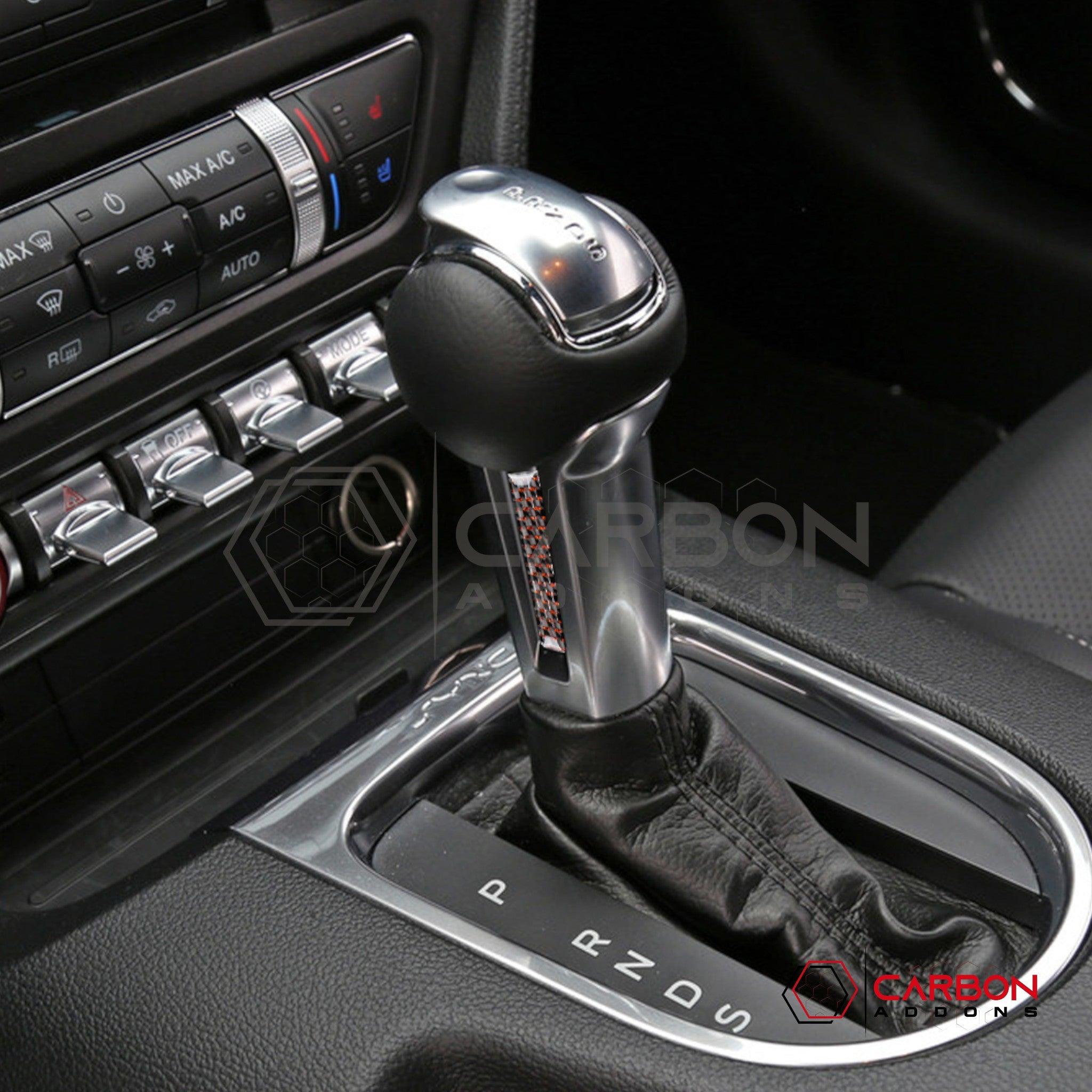2015-2023 Mustang Reflective Carbon Fiber Shift Knob Side Trim Overlay - carbonaddons Carbon Fiber Parts, Accessories, Upgrades, Mods