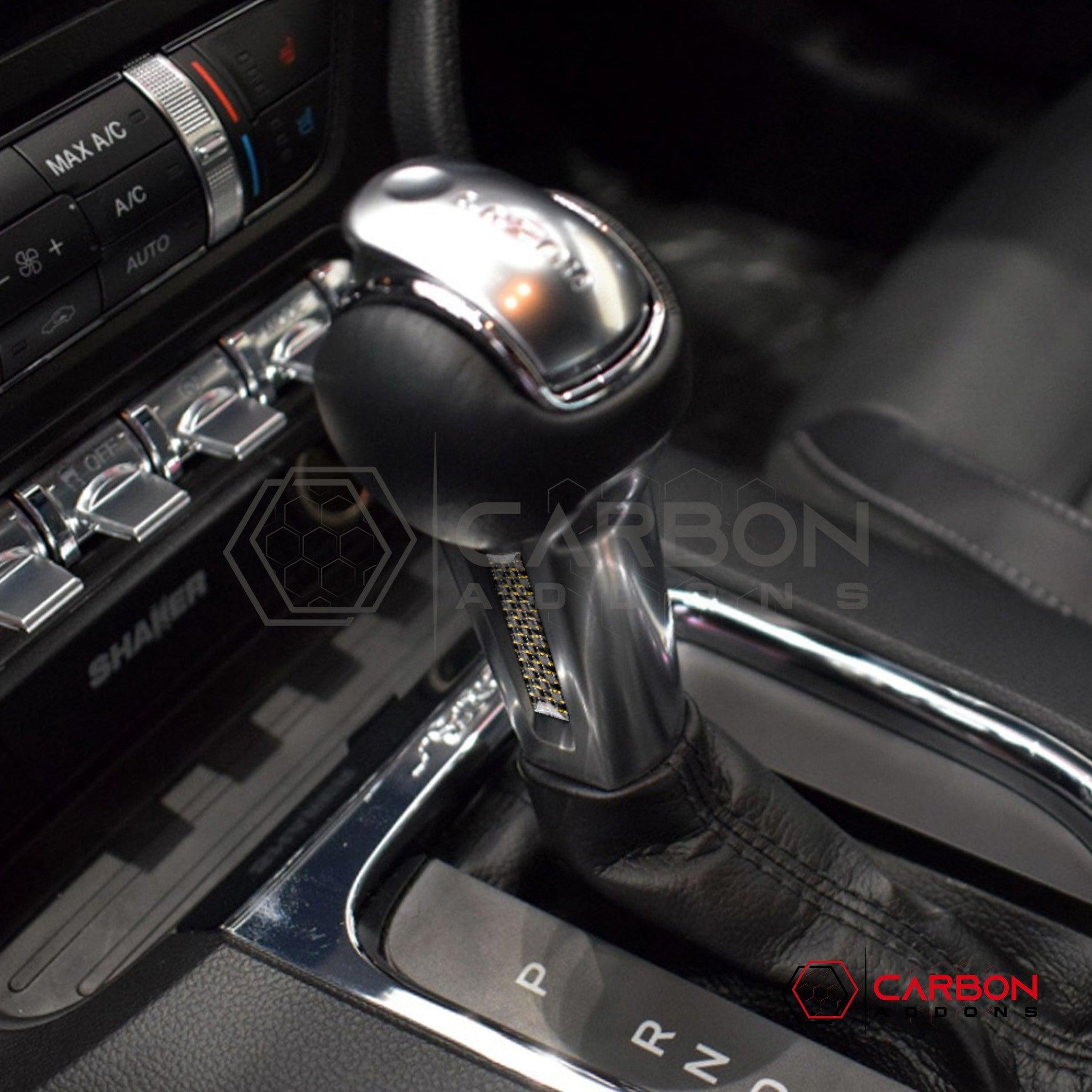 2015-2023 Mustang Reflective Carbon Fiber Shift Knob Side Trim Overlay - carbonaddons Carbon Fiber Parts, Accessories, Upgrades, Mods