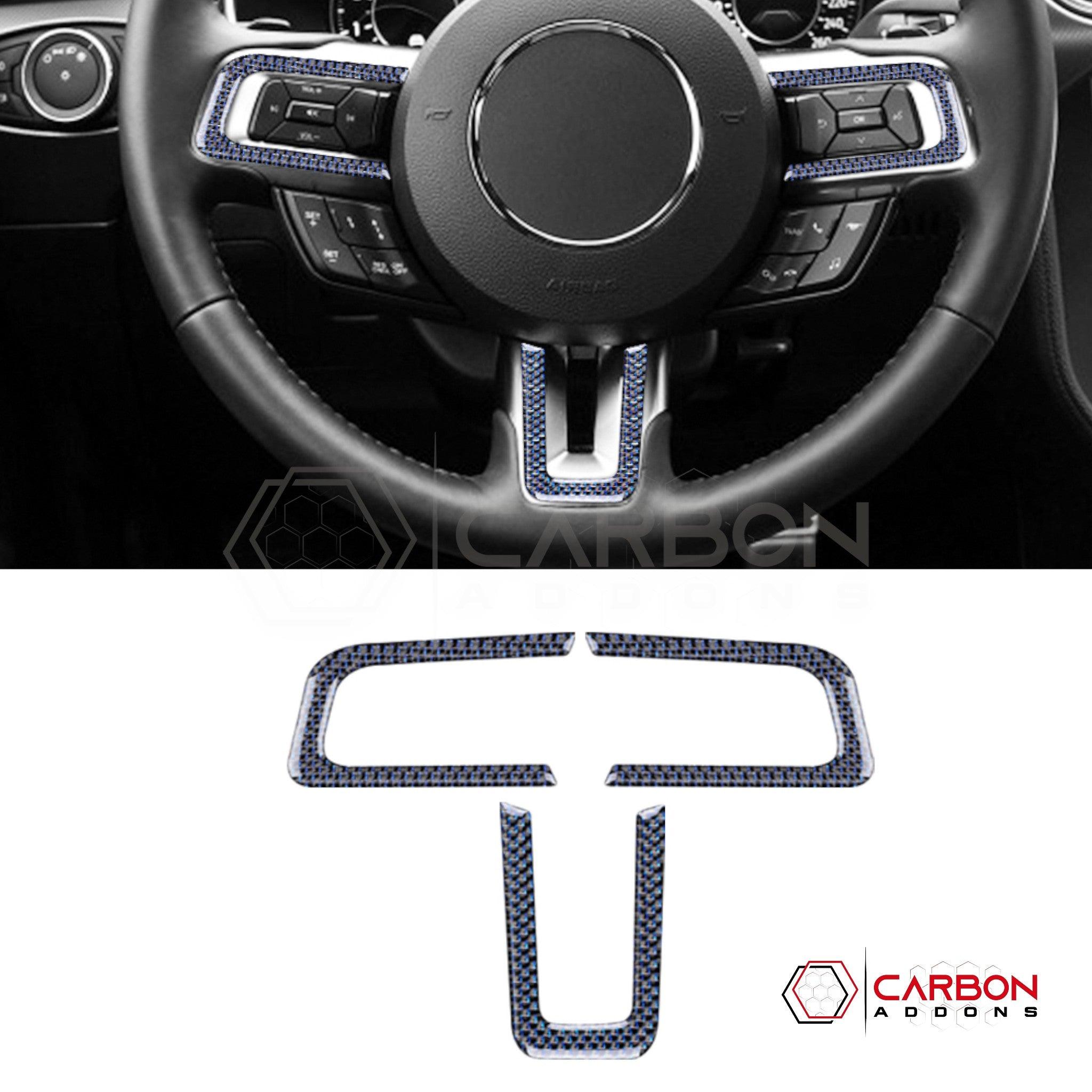 2015-2023 Mustang Reflective Carbon Fiber Steering Wheel Chrome Trim Overlay - carbonaddons Carbon Fiber Parts, Accessories, Upgrades, Mods