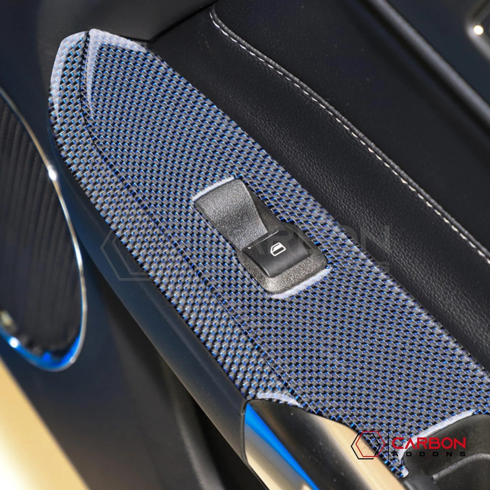 2015-2023 Mustang Reflective Carbon Fiber Window Switch Trim Overlay - carbonaddons Carbon Fiber Parts, Accessories, Upgrades, Mods