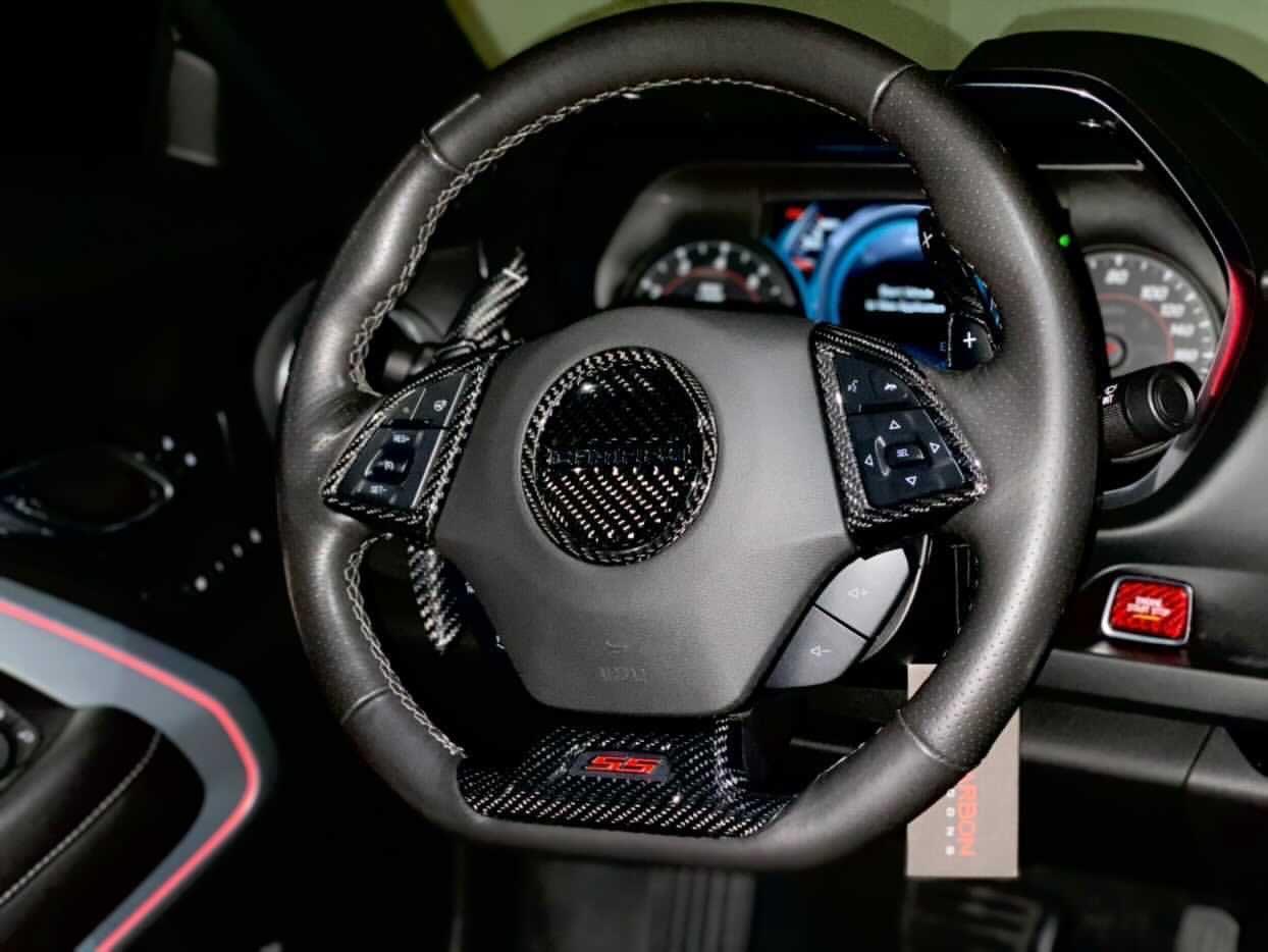 2016-2024 Camaro Carbon Fiber Lower Steering Wheel Emblem Trim Cover - carbonaddons Carbon Fiber Parts, Accessories, Upgrades, Mods