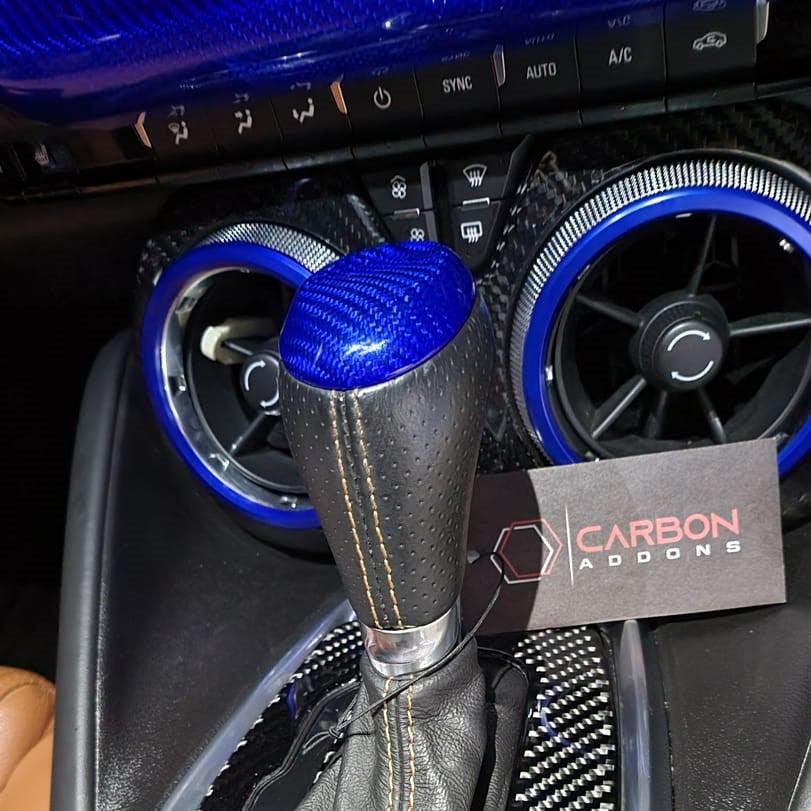 2016-2024 Camaro Carbon Fiber Shift Knob Top Chrome Delete Cover - carbonaddons Carbon Fiber Parts, Accessories, Upgrades, Mods