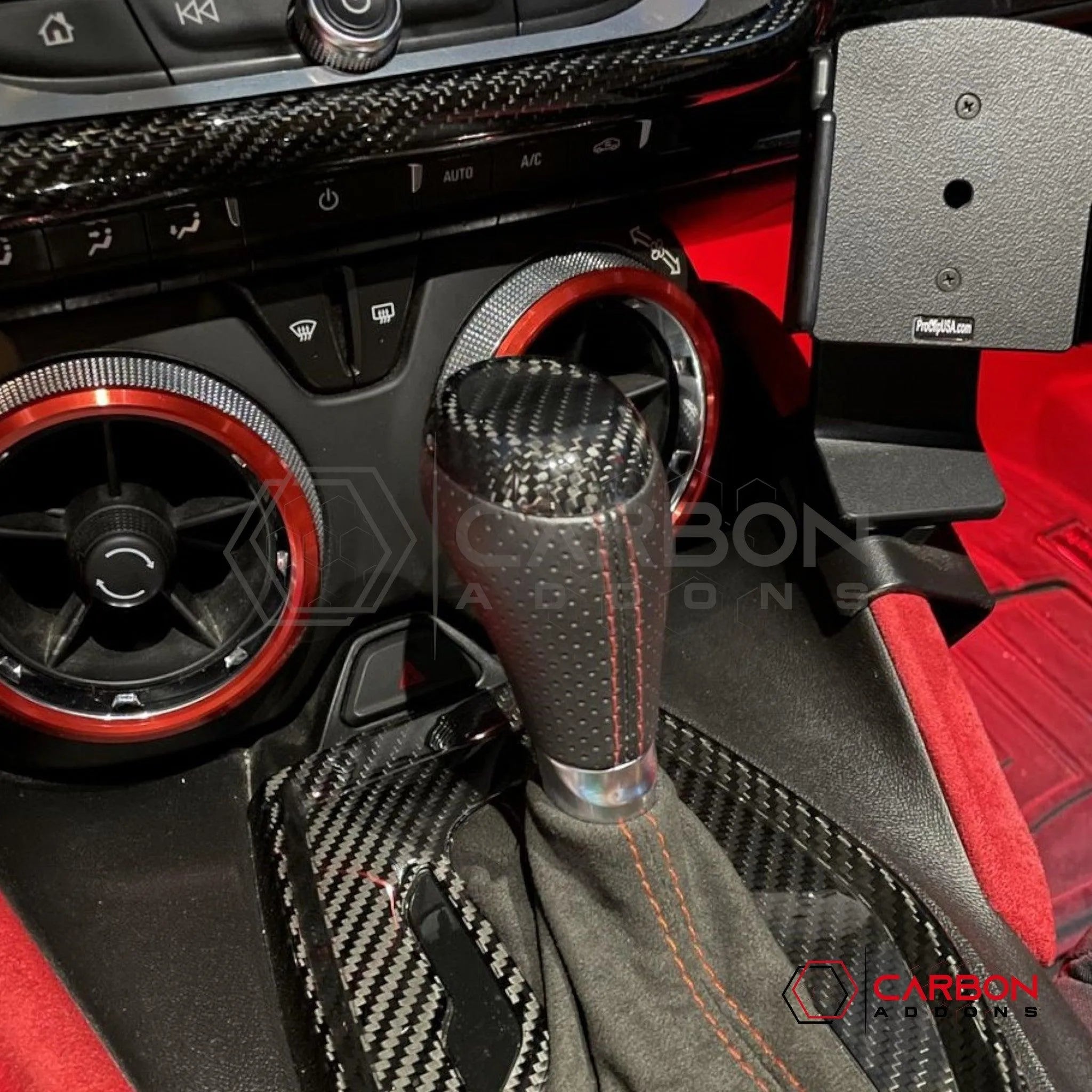 2016-2024 Camaro Carbon Fiber Shift Knob Top Chrome Delete Cover - carbonaddons Carbon Fiber Parts, Accessories, Upgrades, Mods