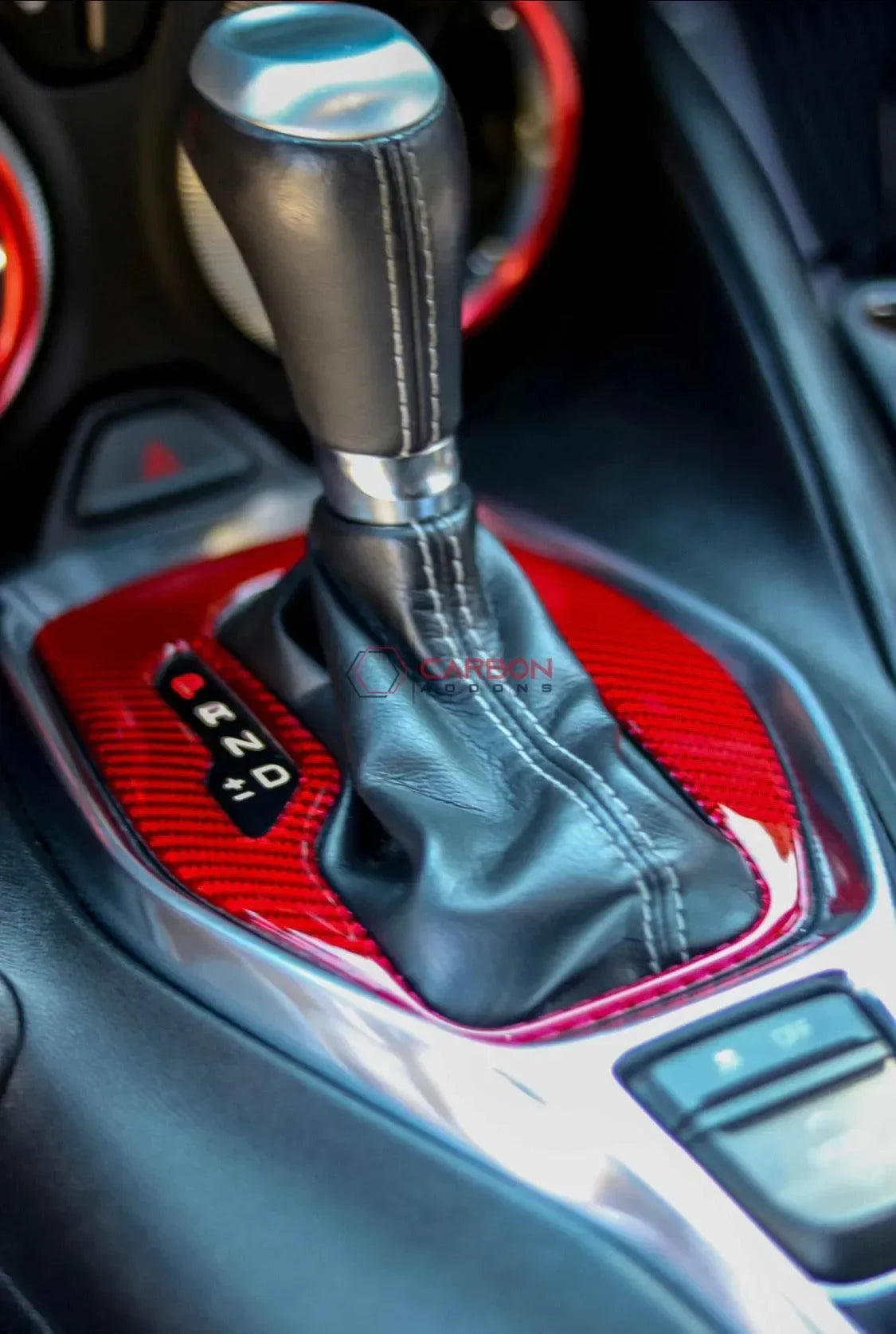 camari gear 2016-2024 Camaro Real Carbon Fiber Gear Shift Trim Overlay Red Carbon Fiber