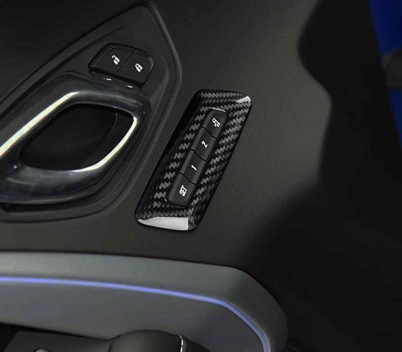 2016-2024 Camaro Real Carbon Fiber Memory Seat Button Trim Cover - carbonaddons Carbon Fiber Parts, Accessories, Upgrades, Mods