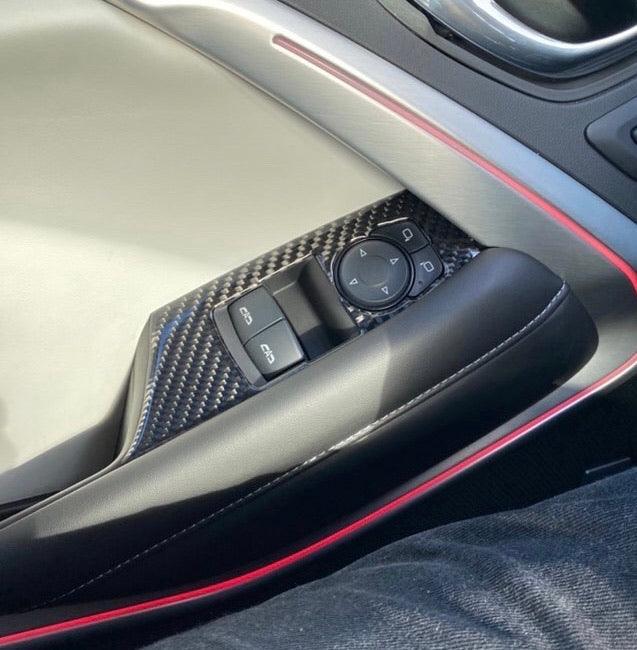 2016-2024 Chevrolet Camaro Window Switch Trim Carbon Fiber Overlay [2pcs] - carbonaddons Carbon Fiber Parts, Accessories, Upgrades, Mods