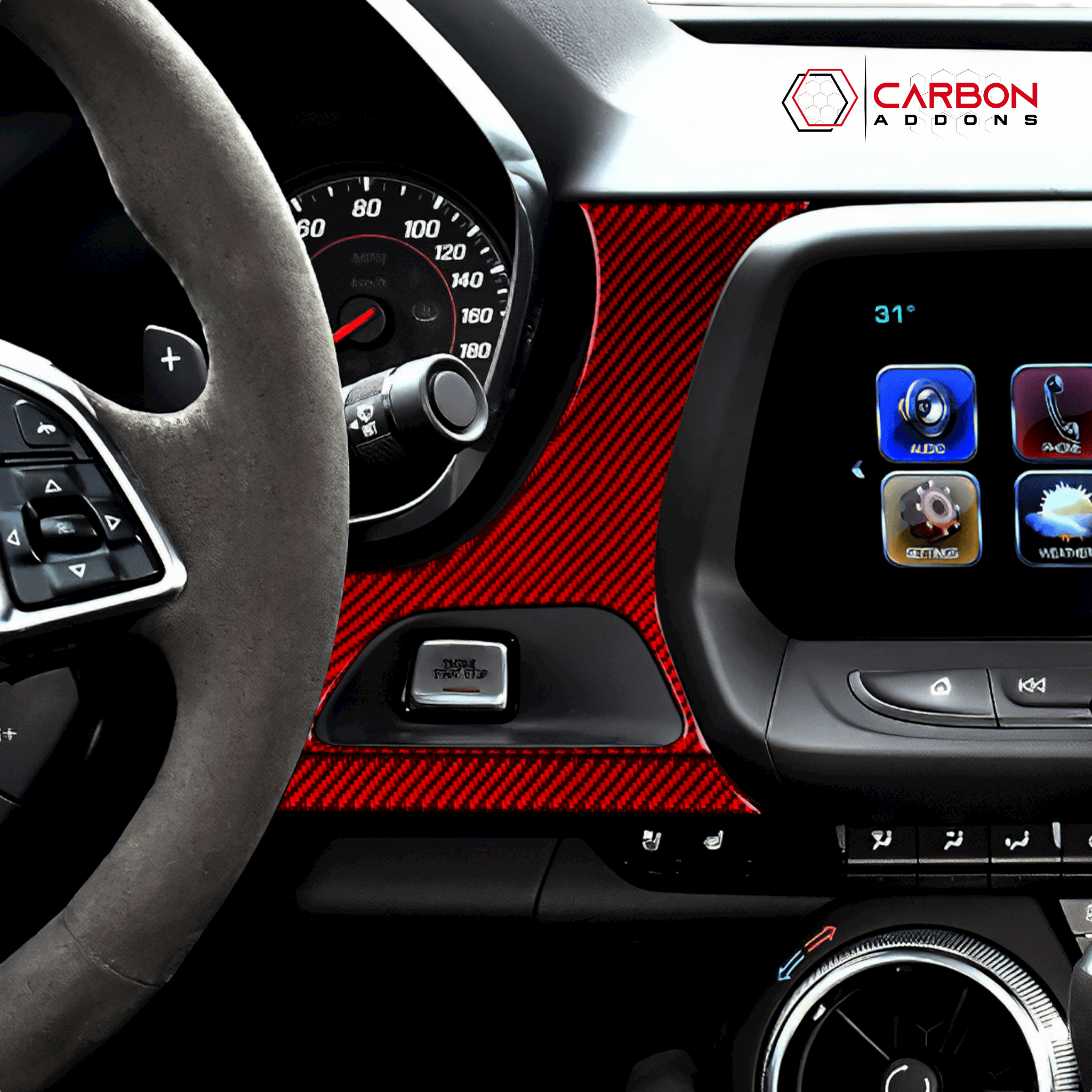 2016-2024 Chevy Camaro Real Carbon Fiber Driver Side Dash Overlay - carbonaddons Carbon Fiber Parts, Accessories, Upgrades, Mods