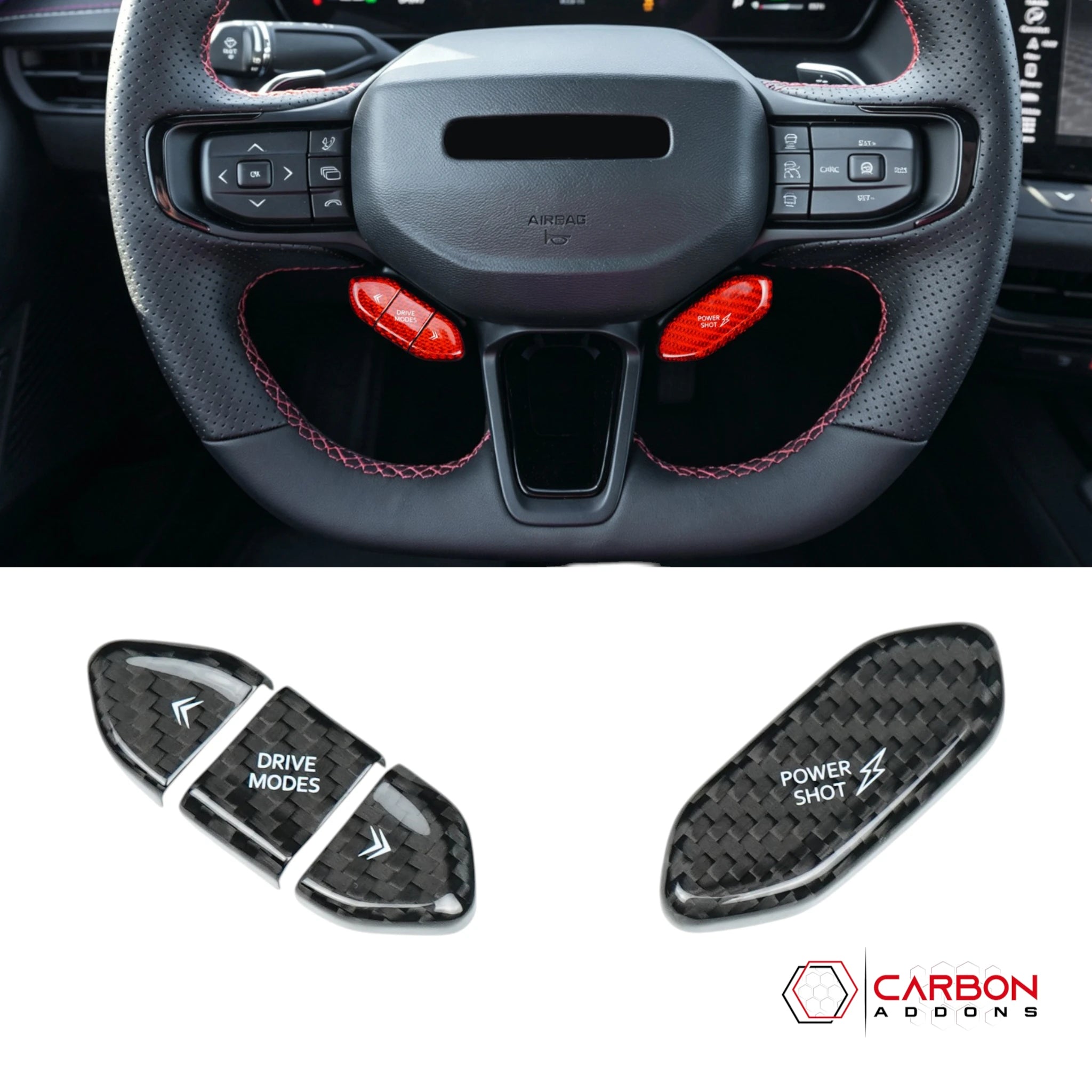 2024+ Dodge Charger Real Carbon Fiber Steering Wheel Drive Mode & PowerShot Button Covers