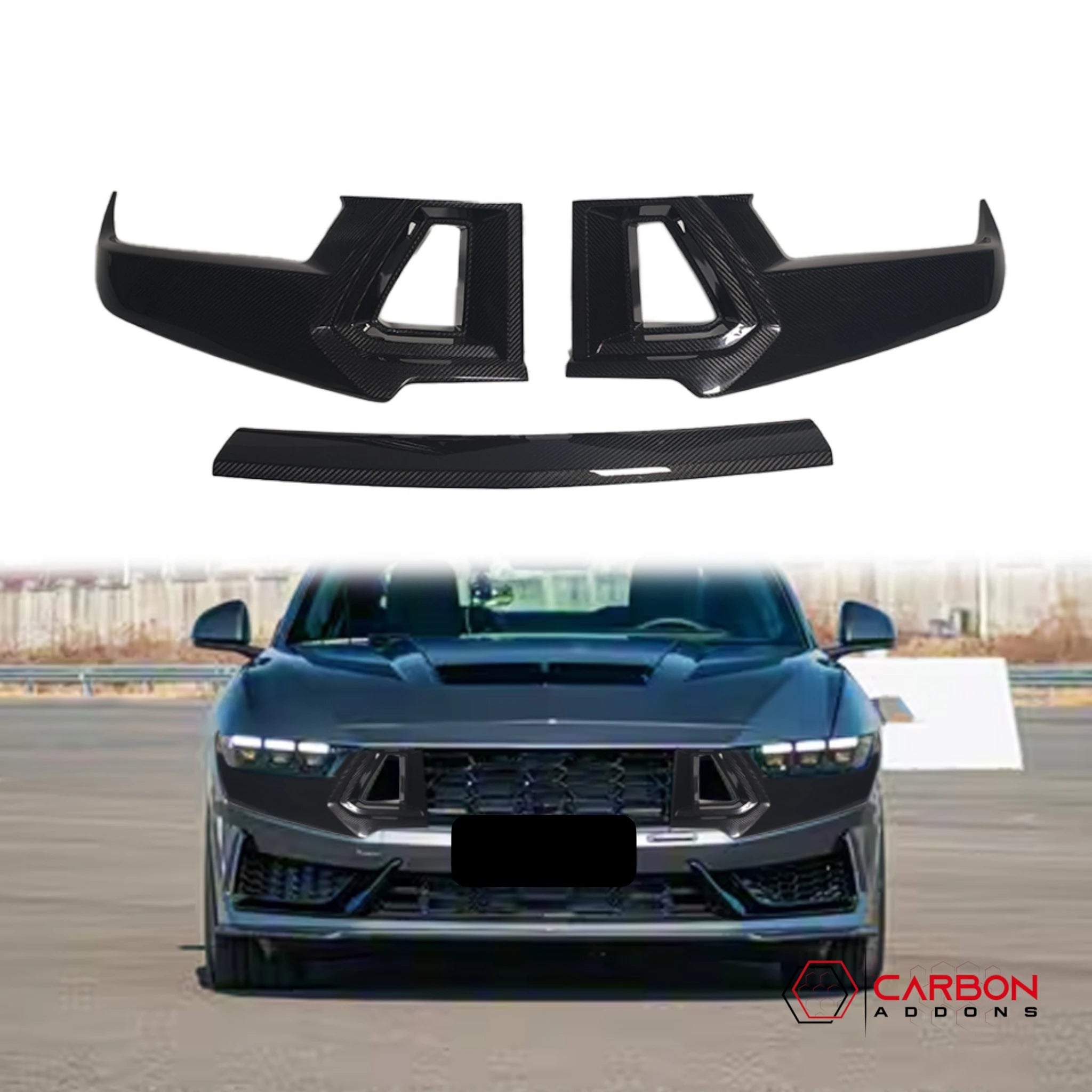 2024+ Ford Mustang Dark Horse Real Carbon Fiber Front Upper Grille Trim