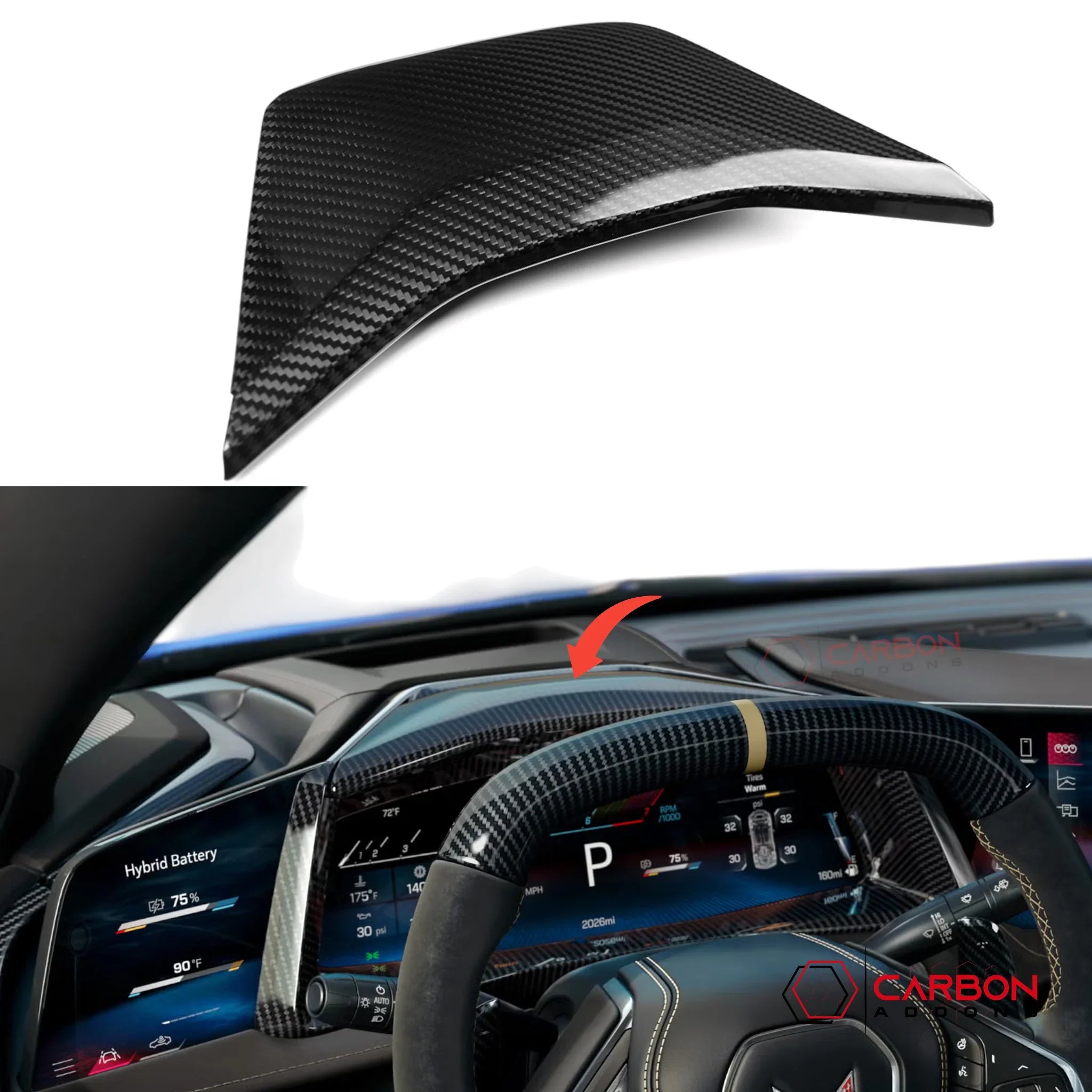 2026+ C8 Corvette Carbon Fiber Gauge Cluster Upper Dash Trim Cover