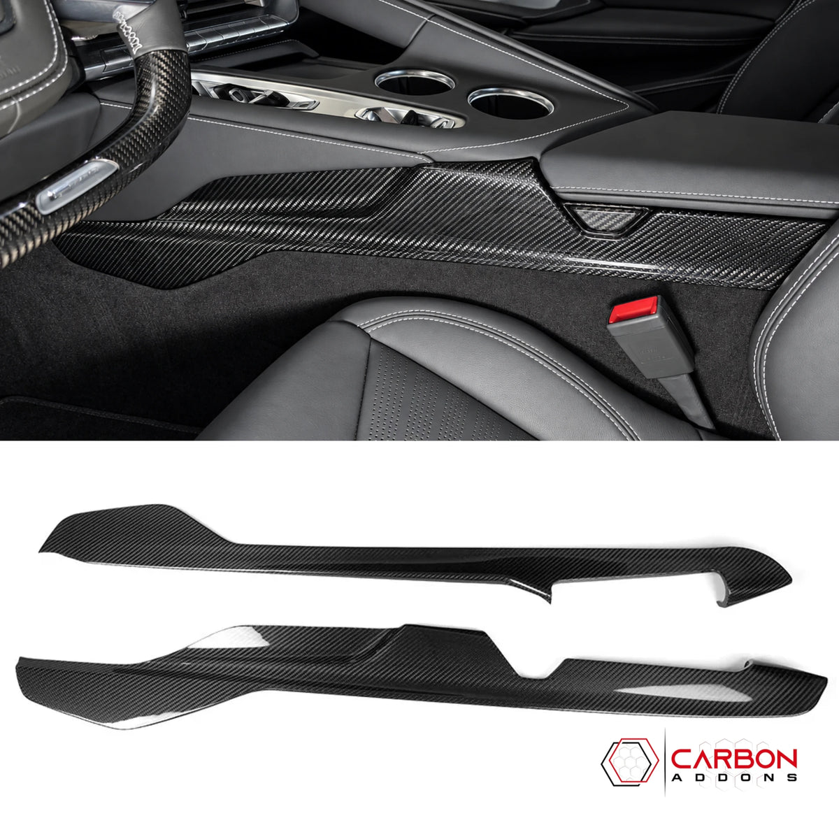 2026+ C8 Corvette Real Dry Carbon Fiber Center Console Lower Trim Covers | Interior Upgrade