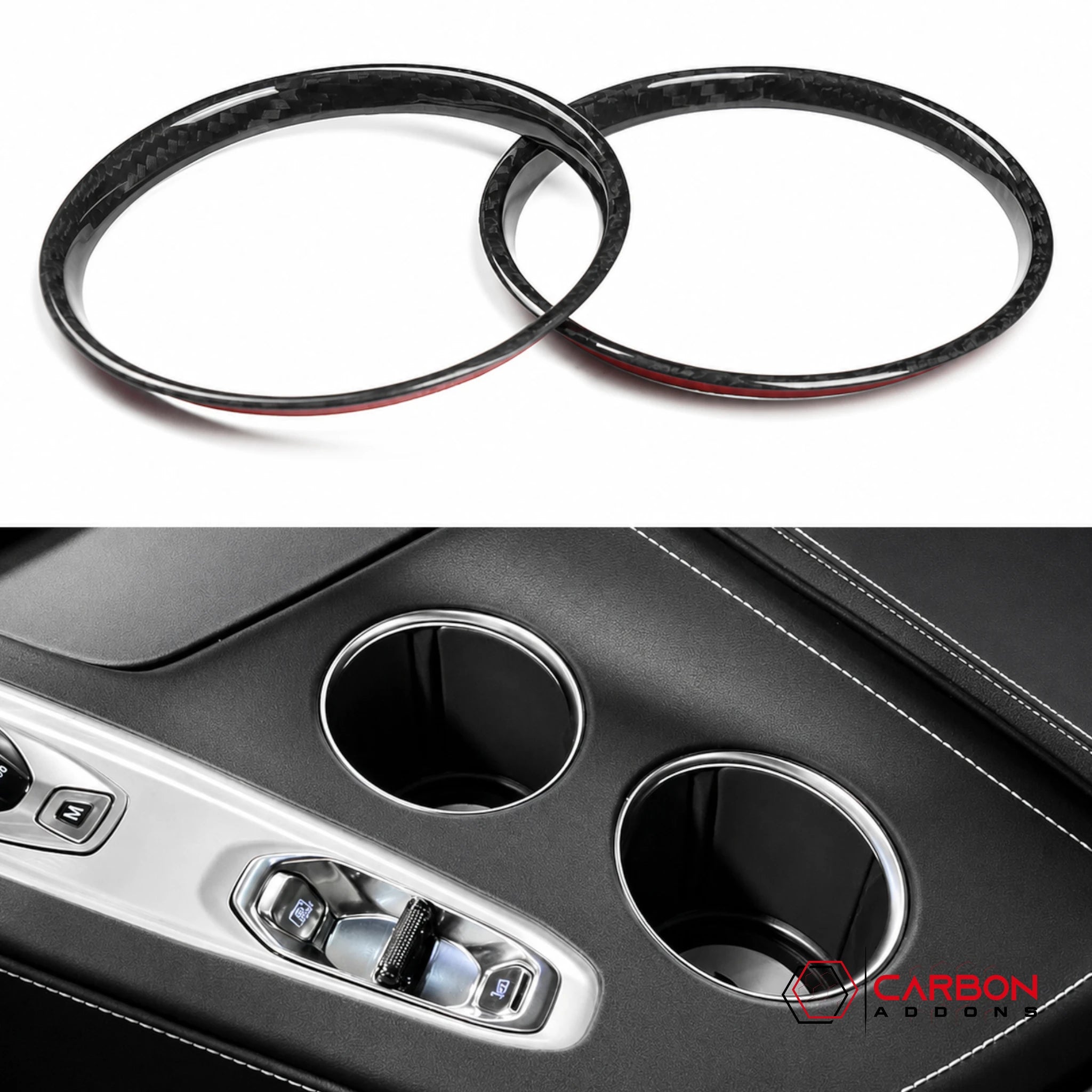 2026+ Corvette C8 Real Carbon Fiber Center Console Cup Holder Ring Trim Covers Real Carbon Fiber