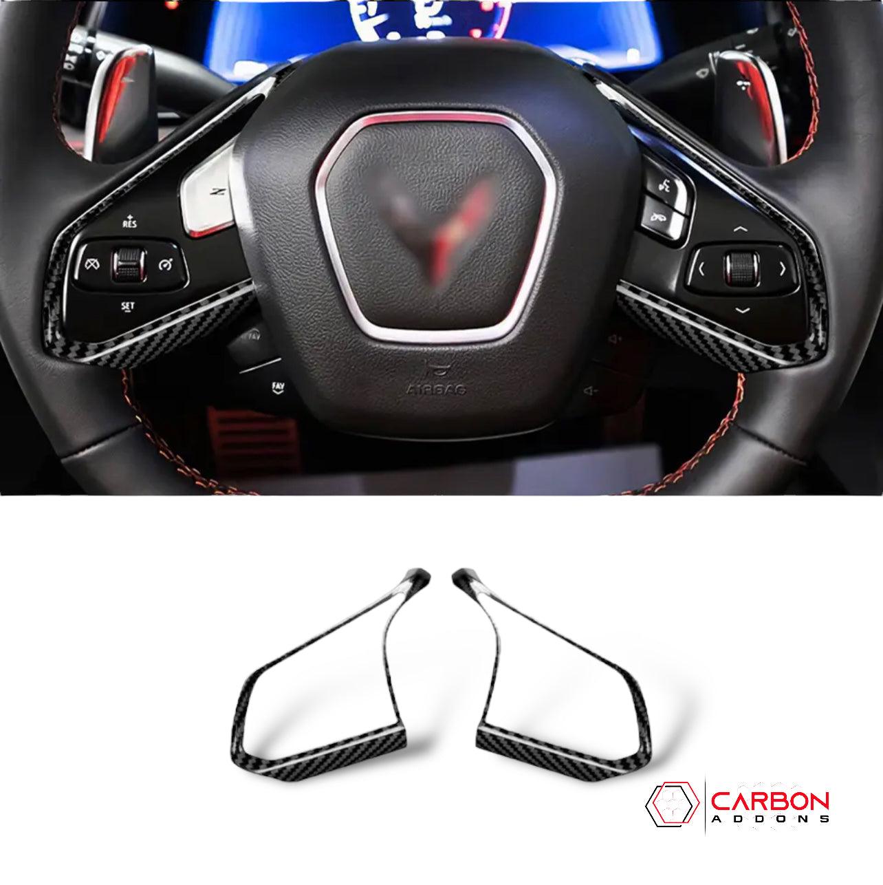 [2pcs] C8 Corvette Carbon Fiber Steering Chrome Trim Delete Covers - carbonaddons Carbon Fiber Parts, Accessories, Upgrades, Mods